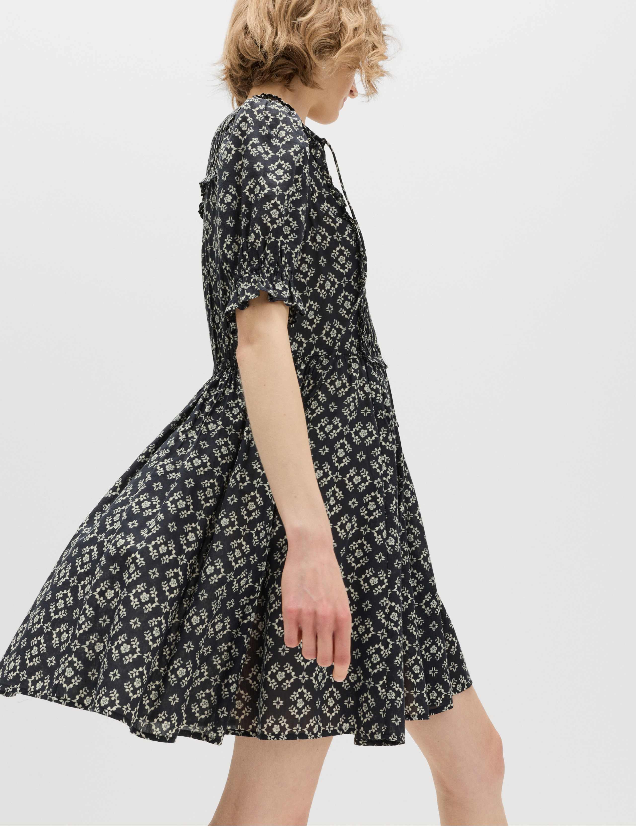 Cotton Rich Printed Mini Waisted Dress