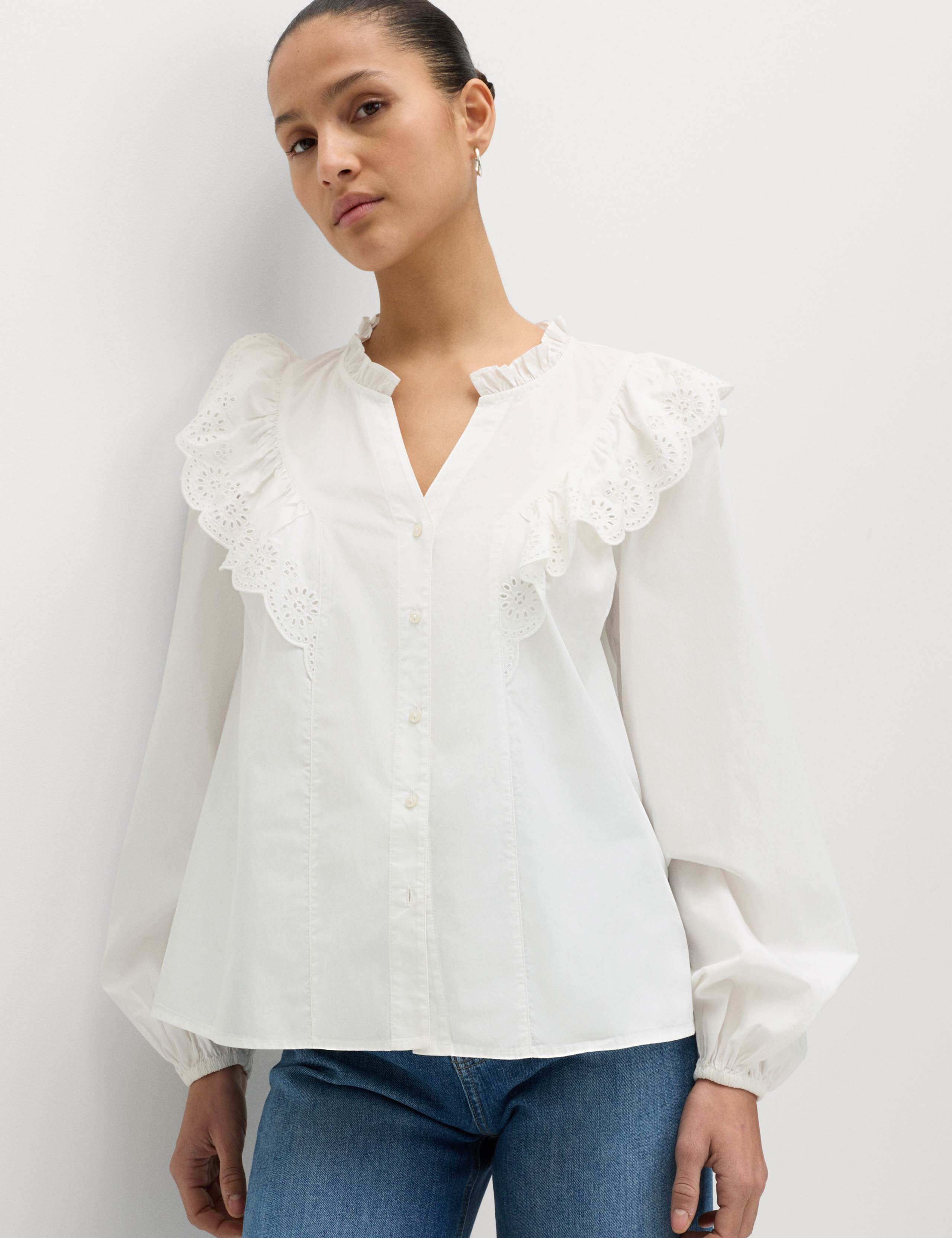 Pure Cotton Broderie Long Sleeve Blouse