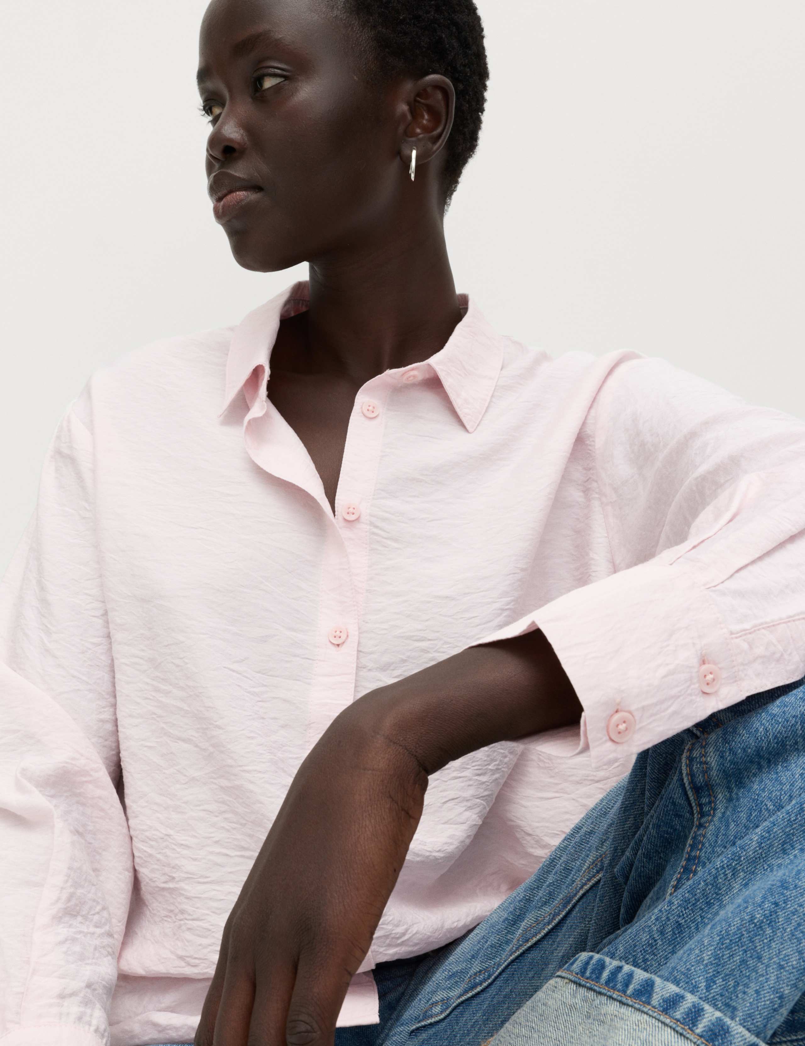 Textured Collared Button Through Shirt