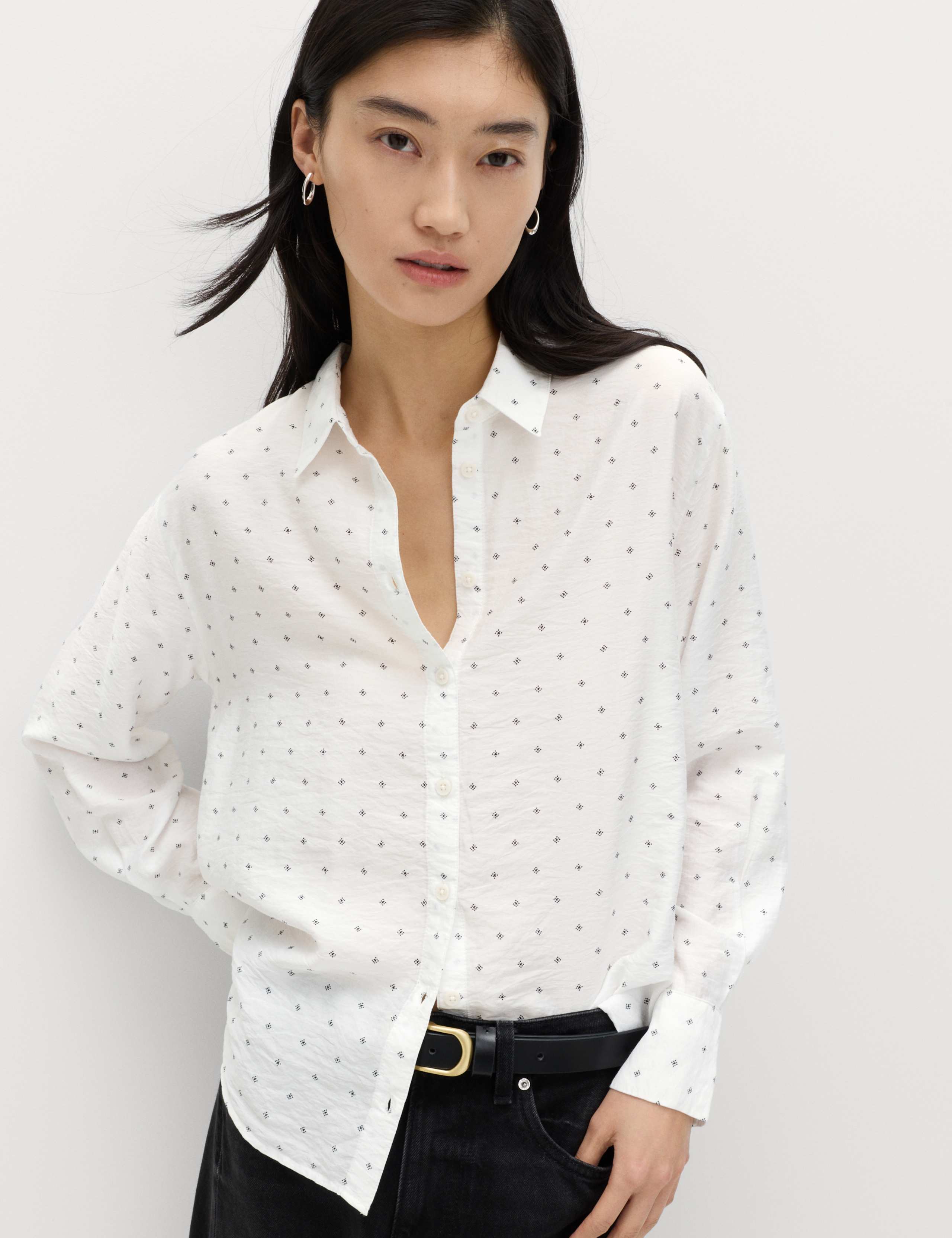 Textured Collared Button Through Shirt