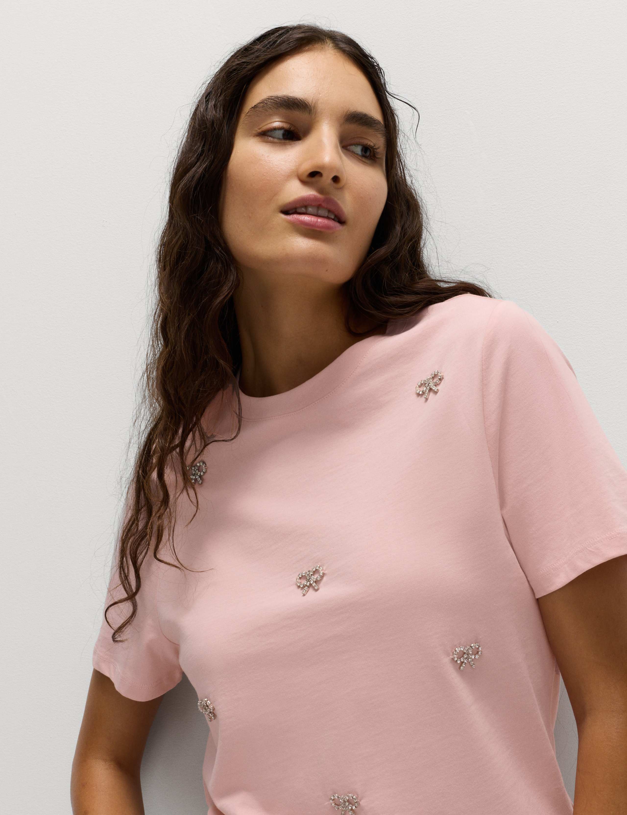 Pure Cotton Embellished Bow Top