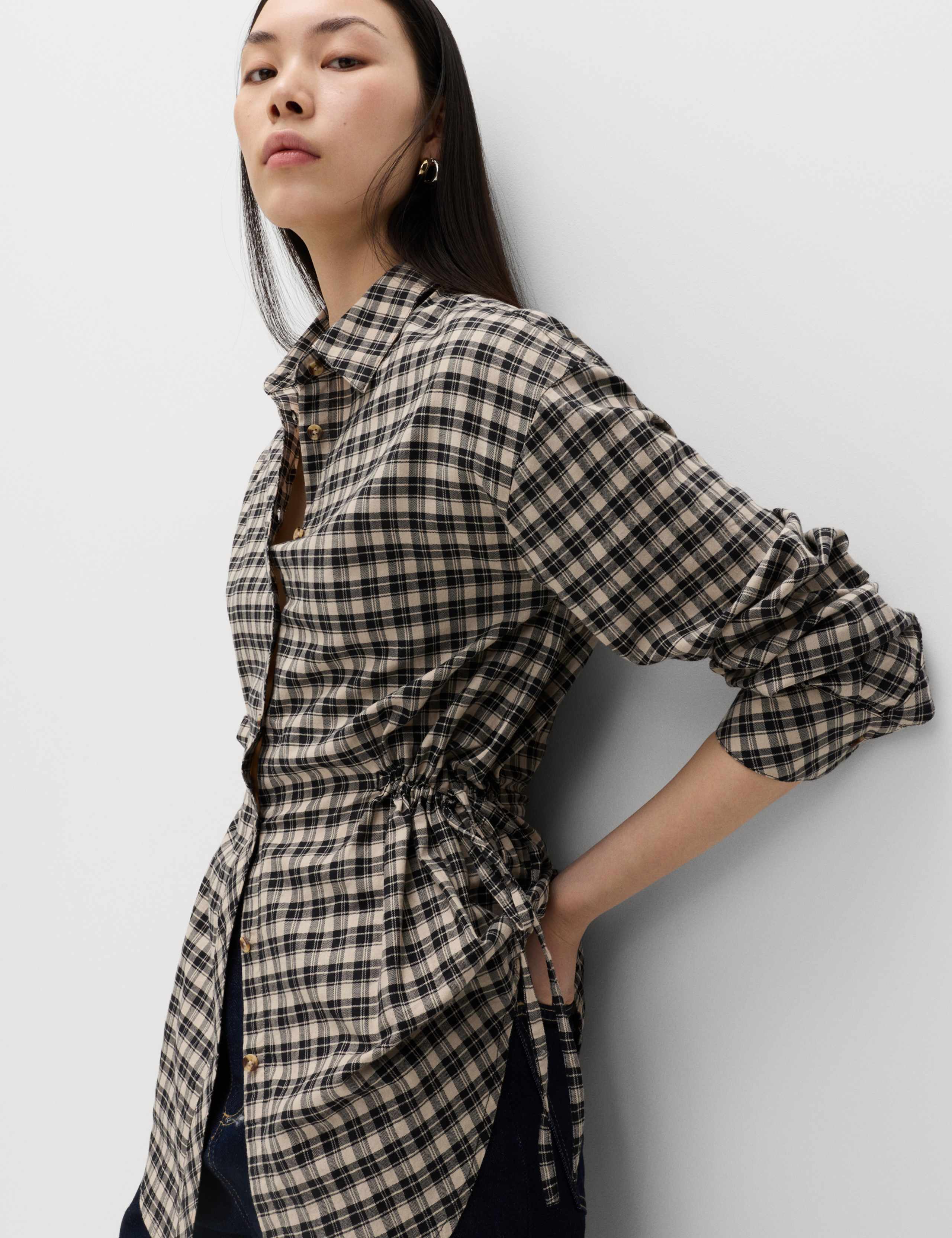 Pure Cotton Checked Drawcord Waist Shirt