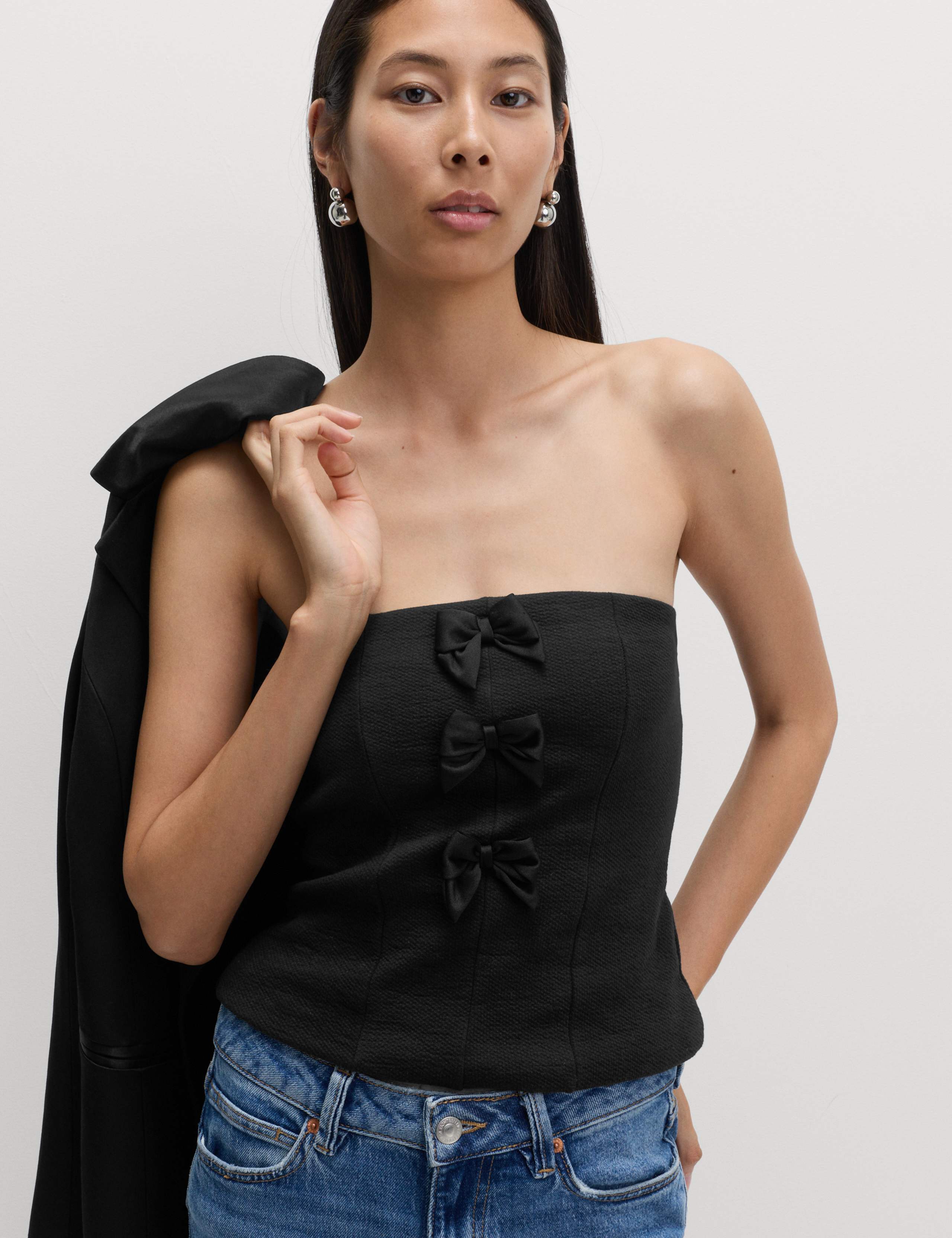 Cotton Rich Bow Detail Fitted Bandeau Top