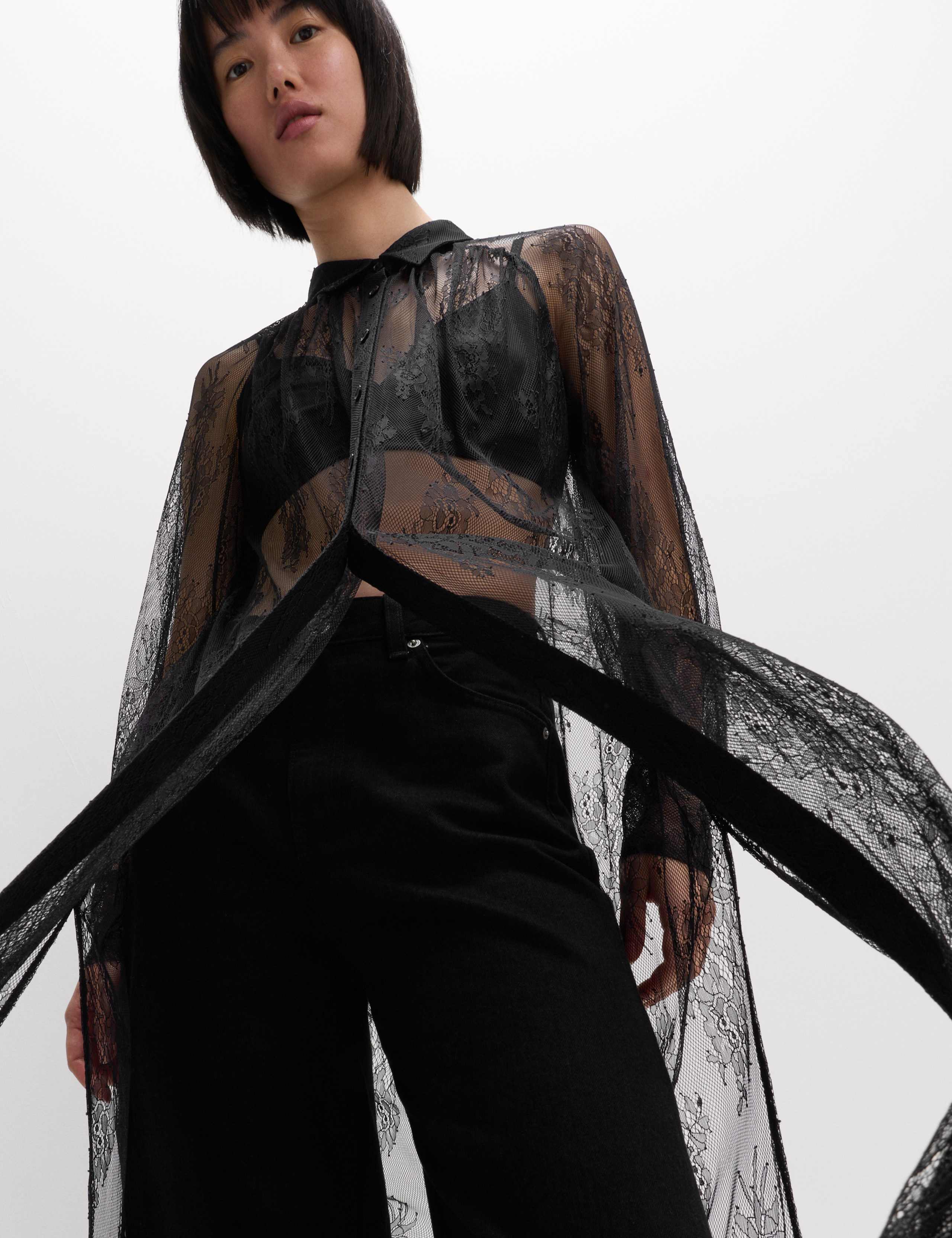 Lace Collared Longline Shirt