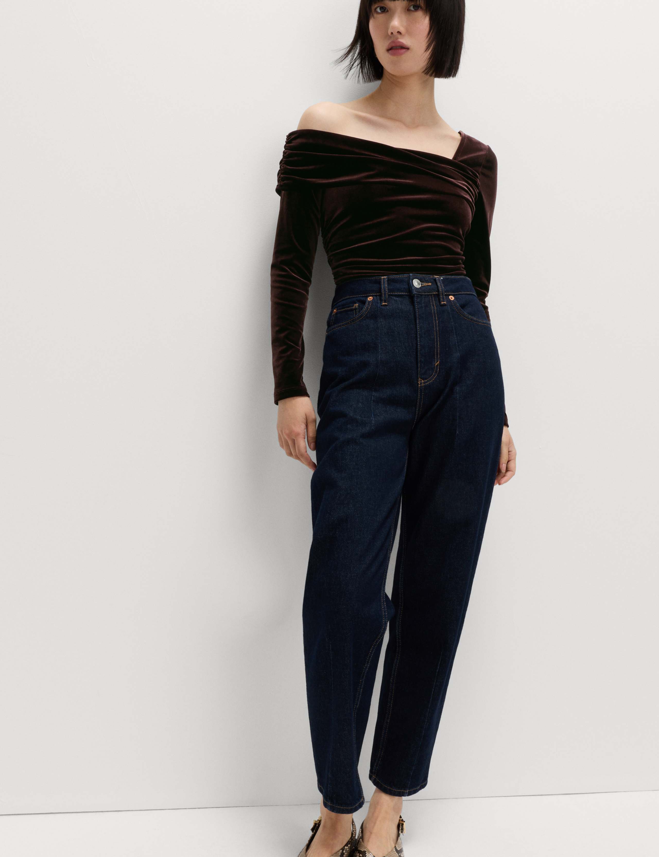 Velvet Asymmetric Neck One Shoulder Top