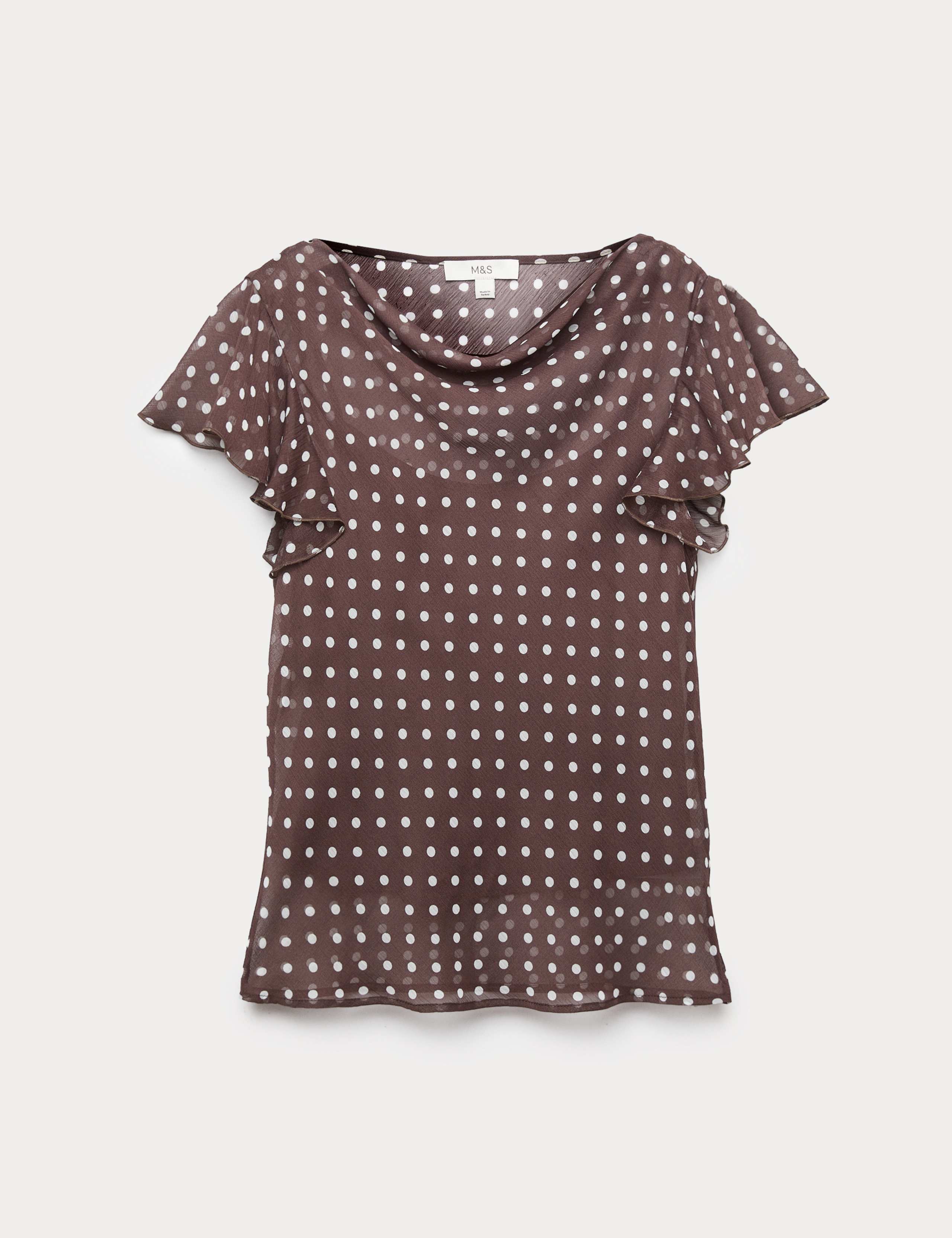 Polka Dot Cowl Neck Frill Sleeve Top