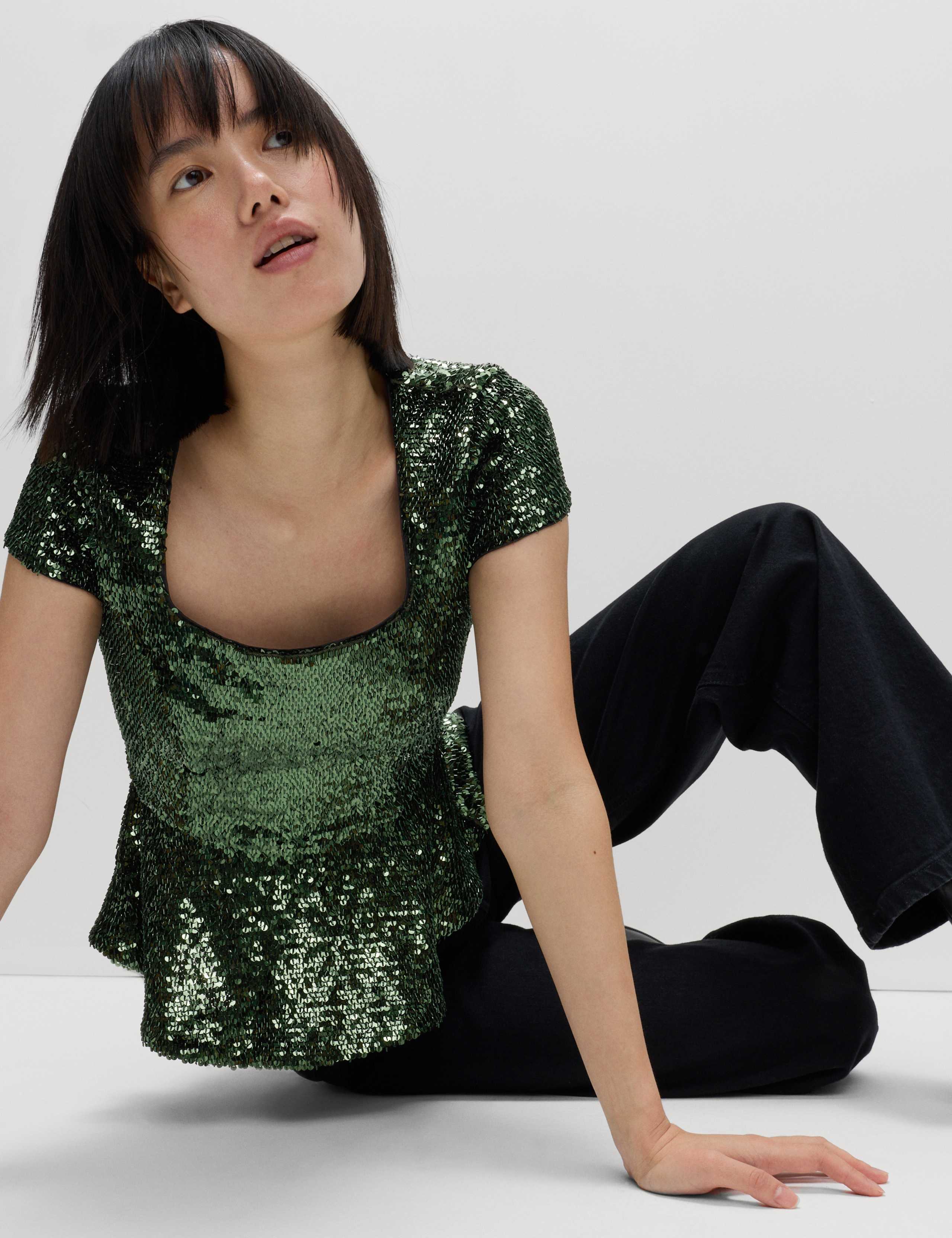 Sequin Peplum Fitted Top