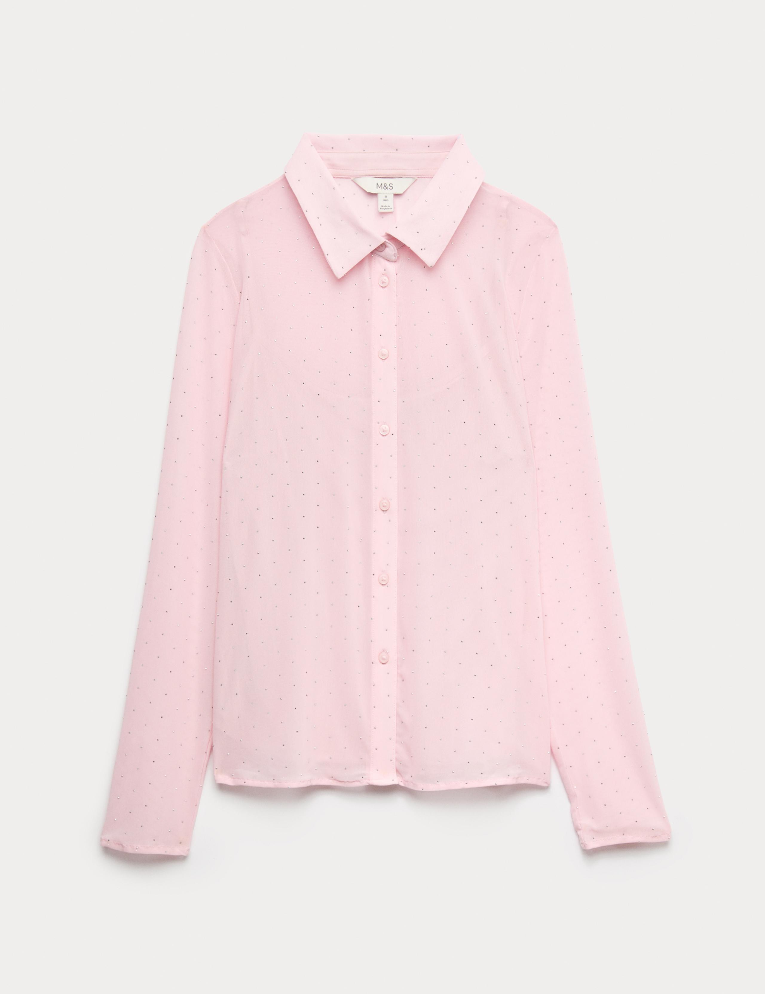 Mesh Embellished Fitted Shirt