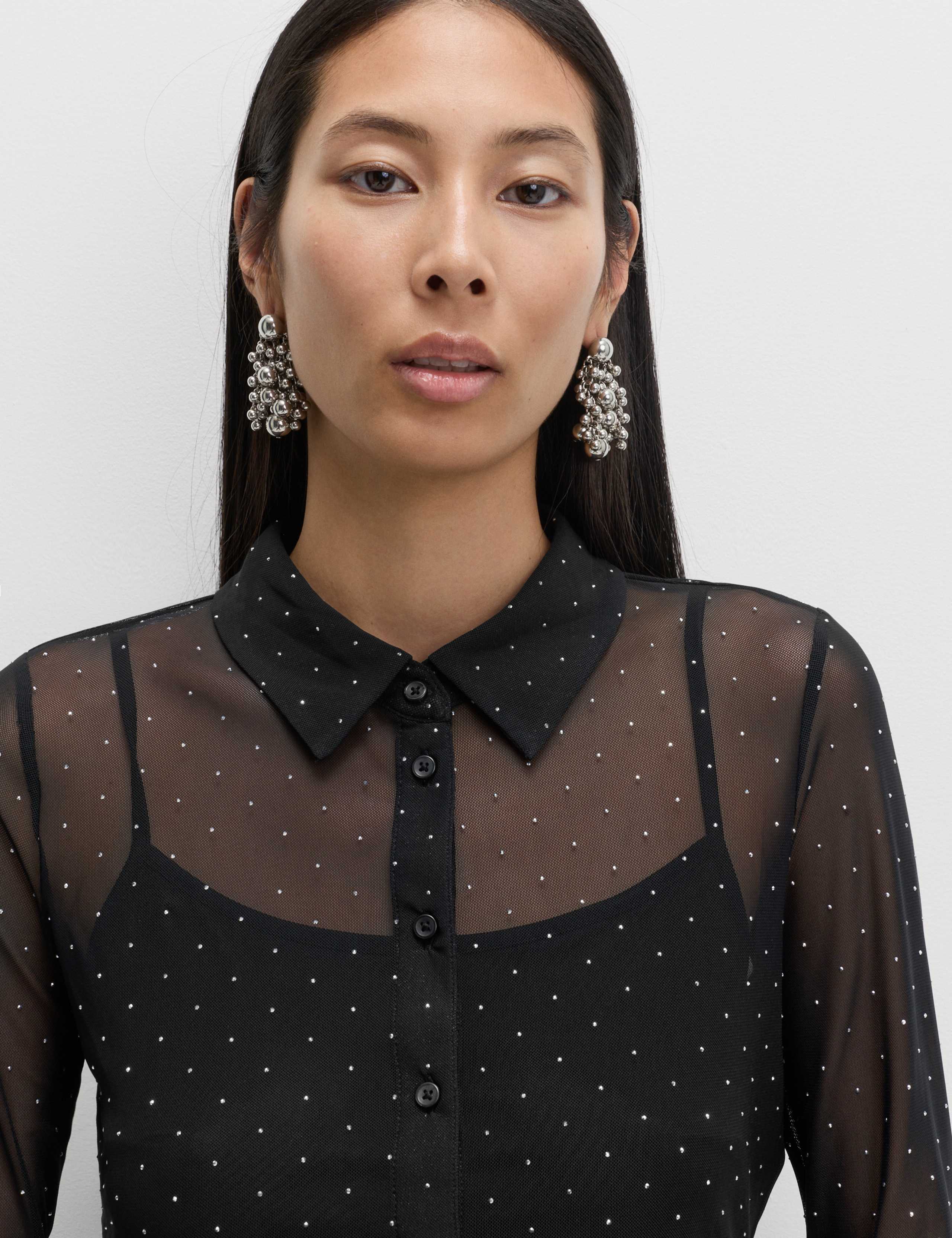 Mesh Embellished Fitted Shirt