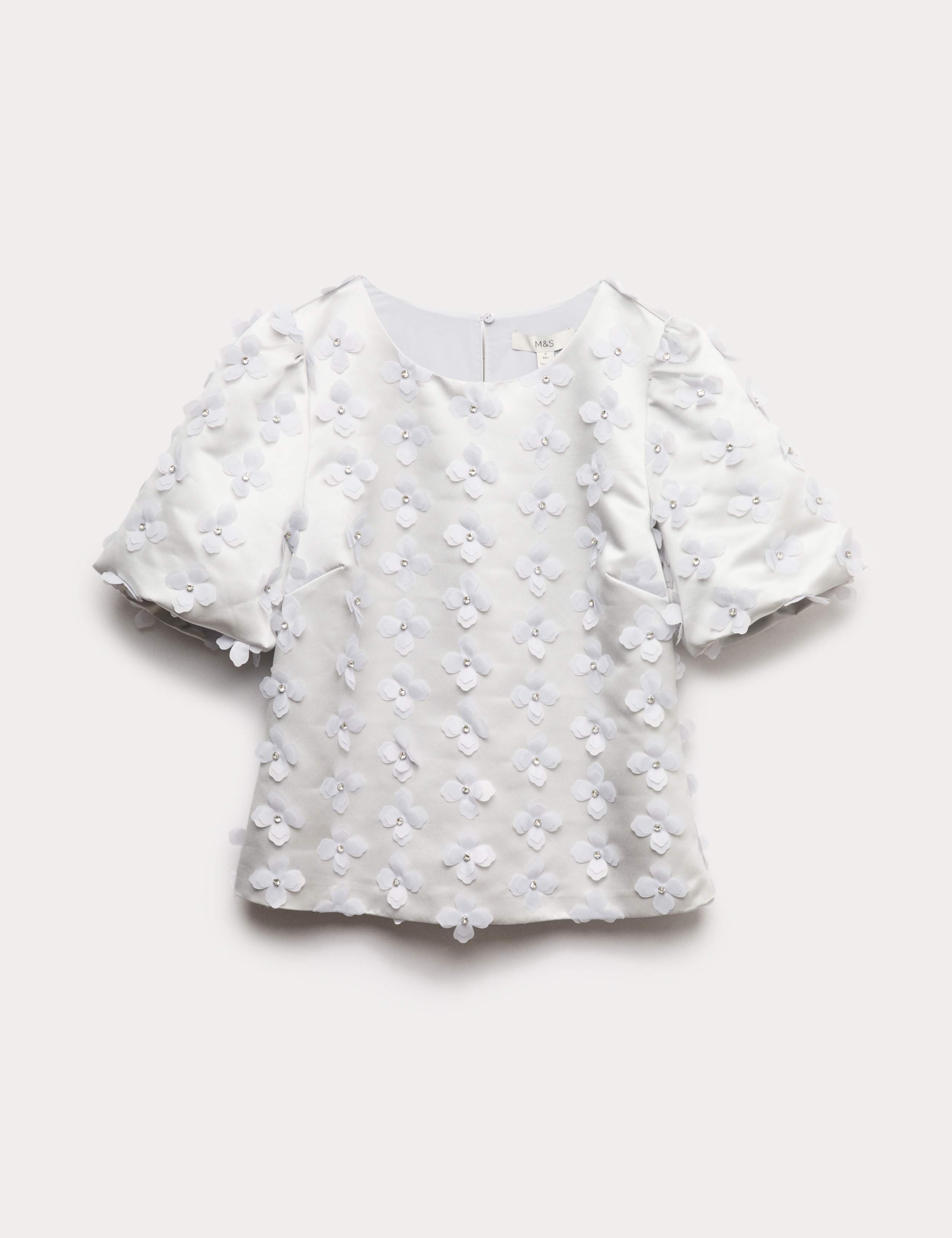 Satin Floral Appliqué Embellished Top
