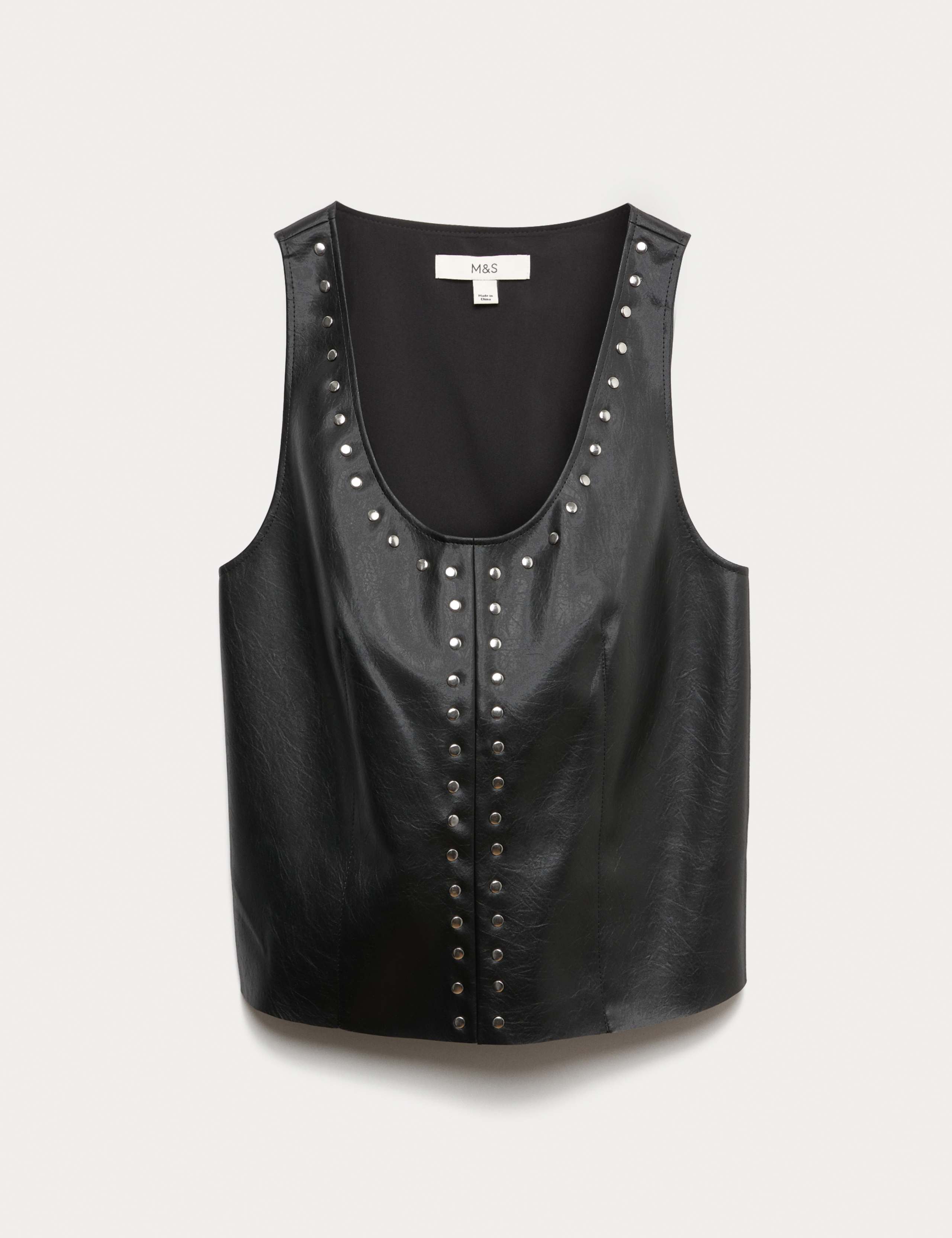 Faux Leather Studded Top