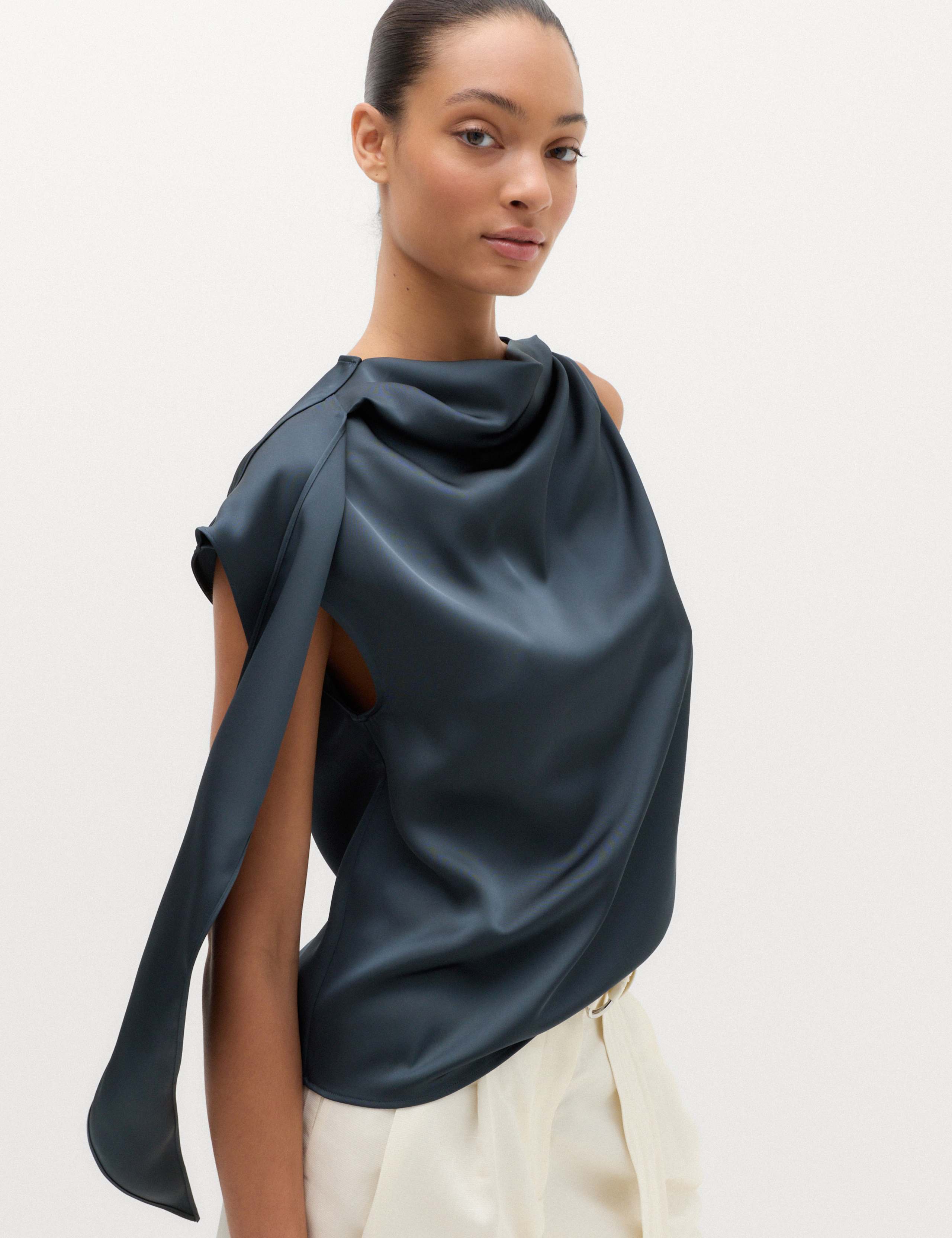 Satin Draped Detail Top