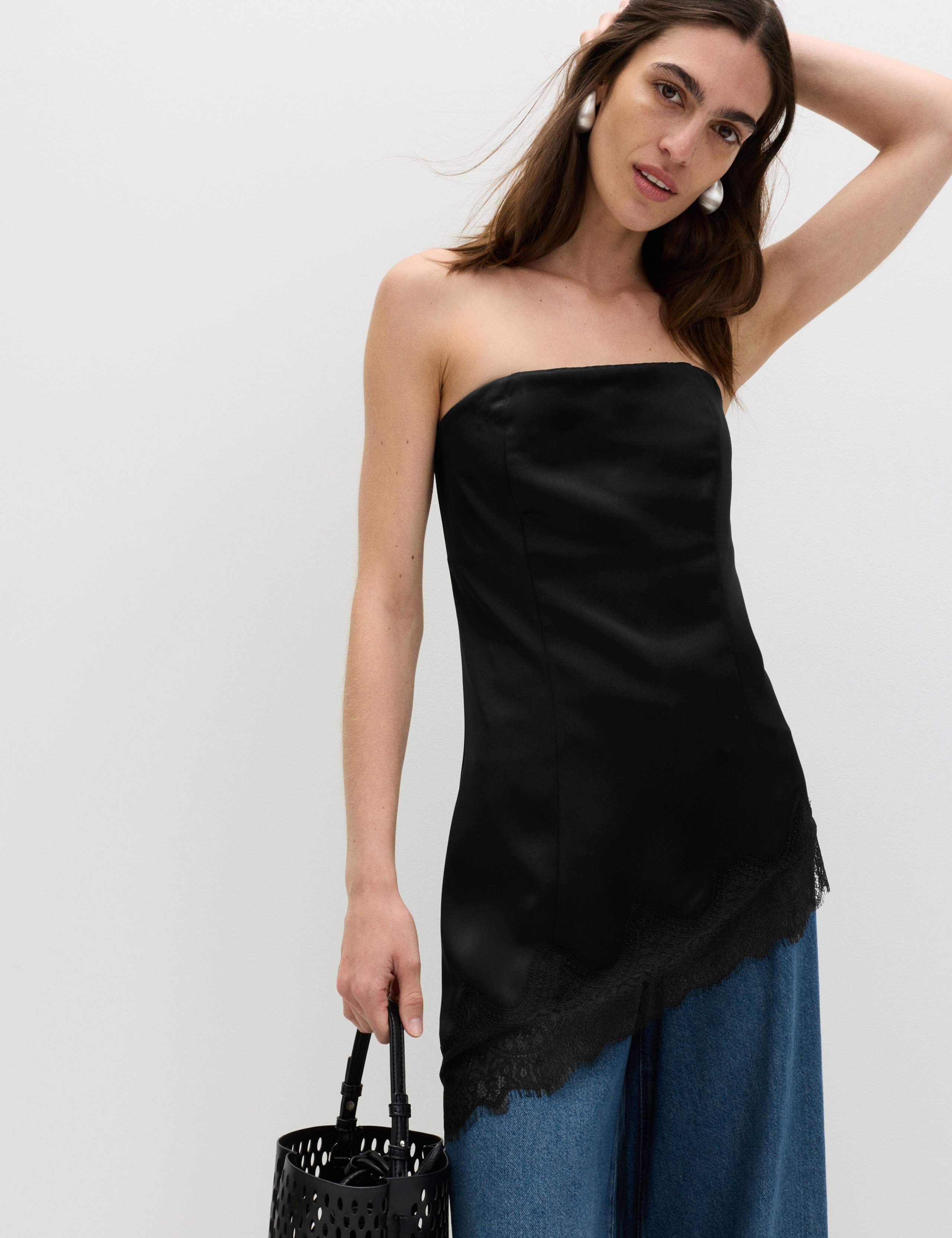 Asymmetric Lace Hem Bandeau Top
