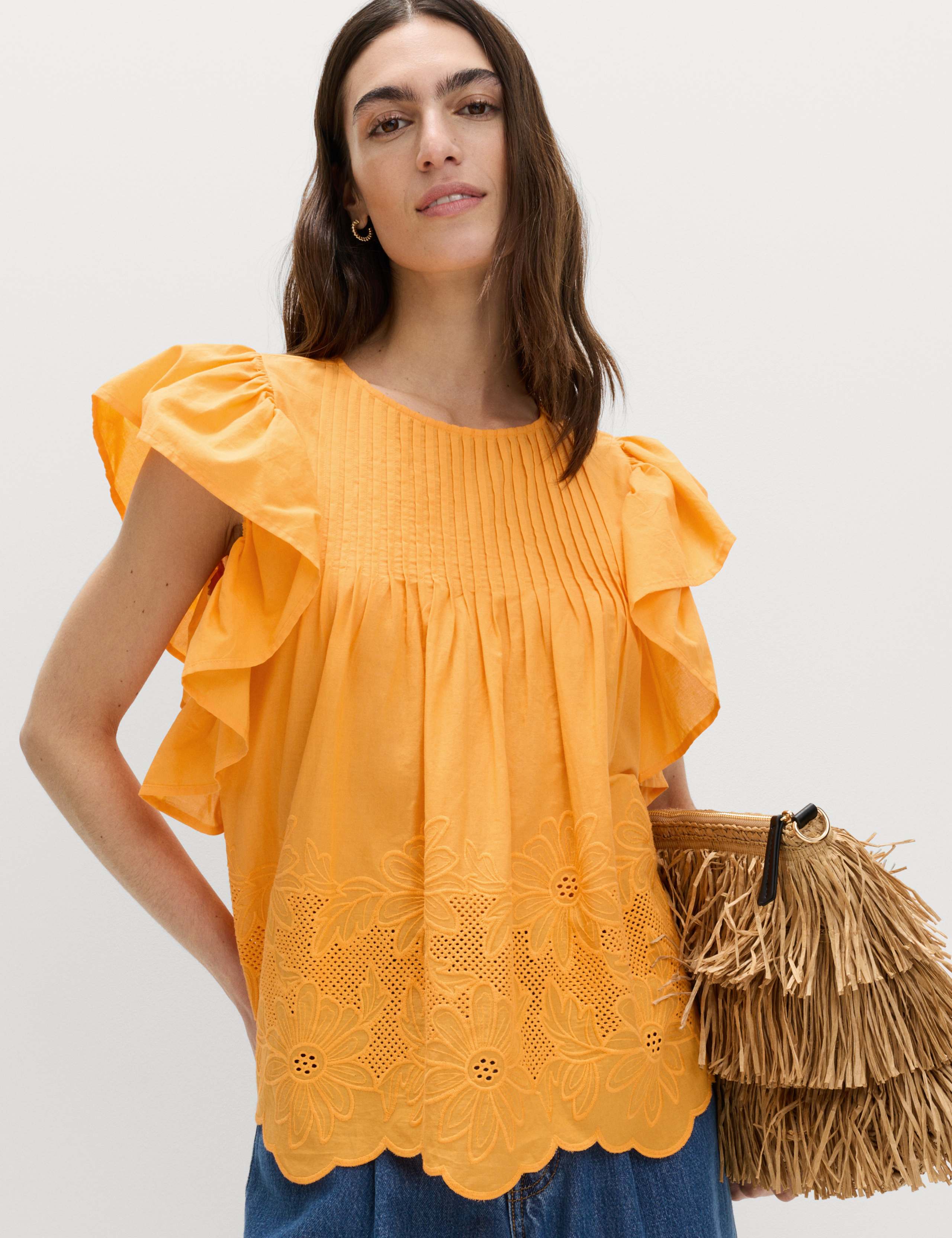 Pure Cotton Pintuck Embroidered Top