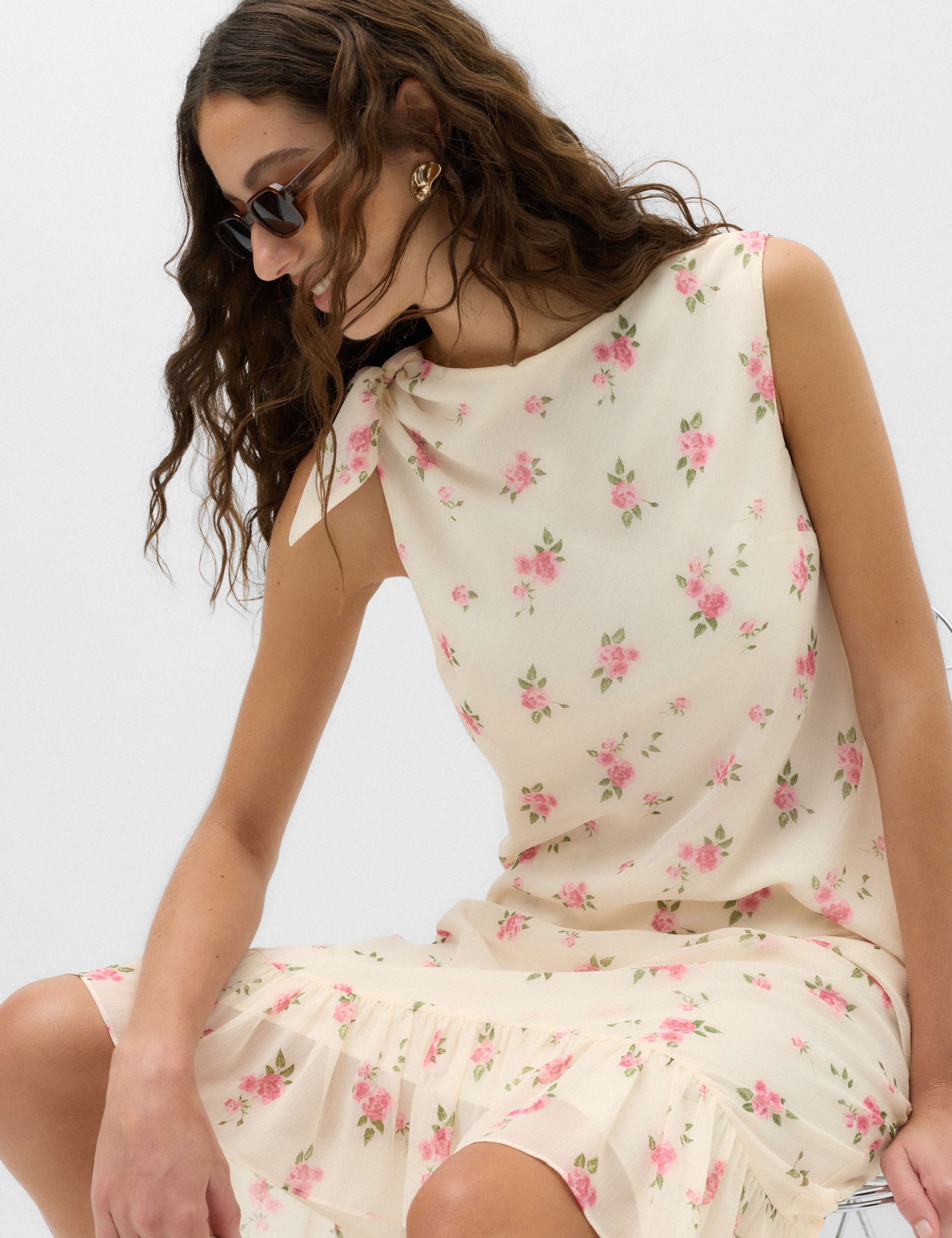 Floral Asymmetrical Knot Top