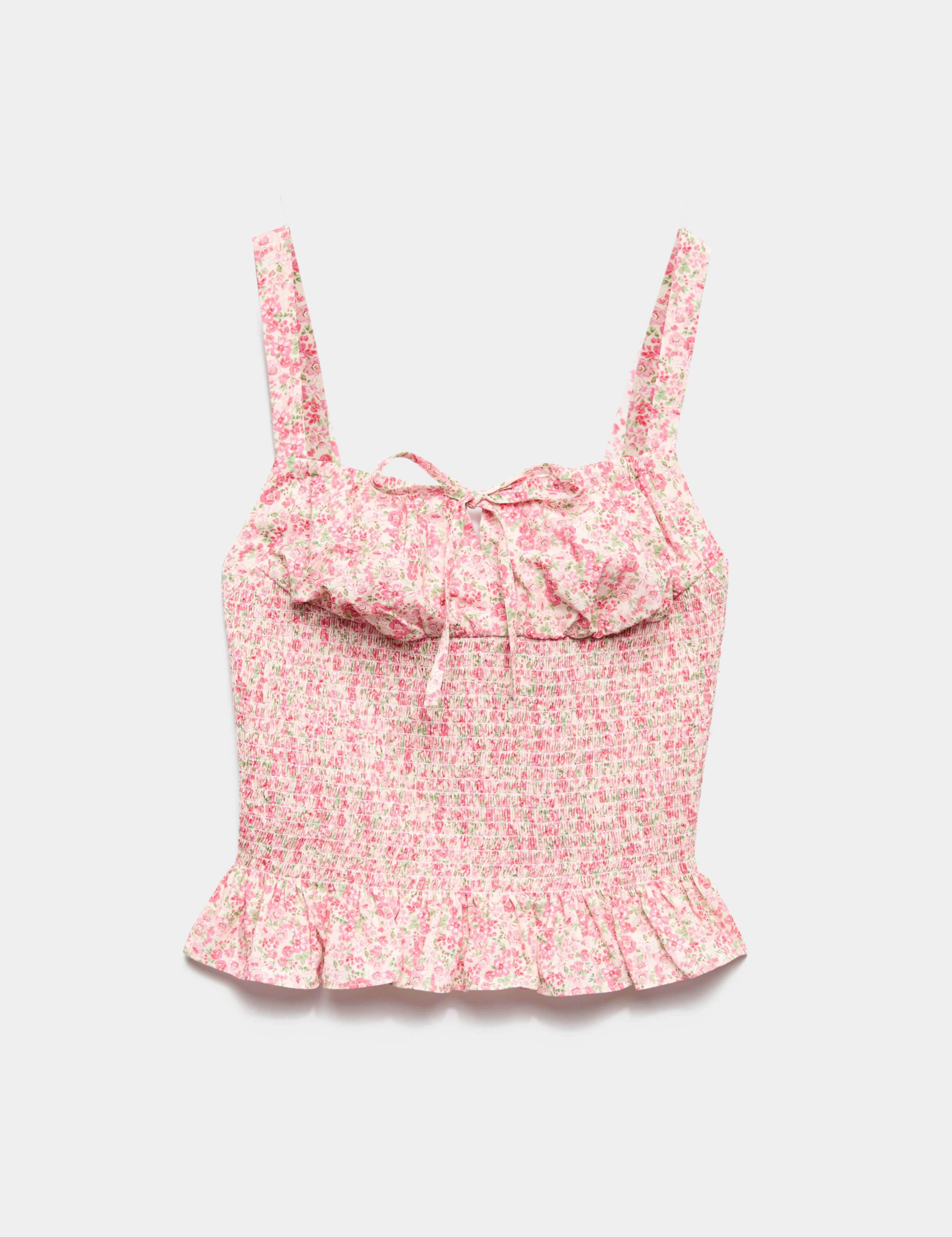 Pure Cotton Printed Shirred Cami Top
