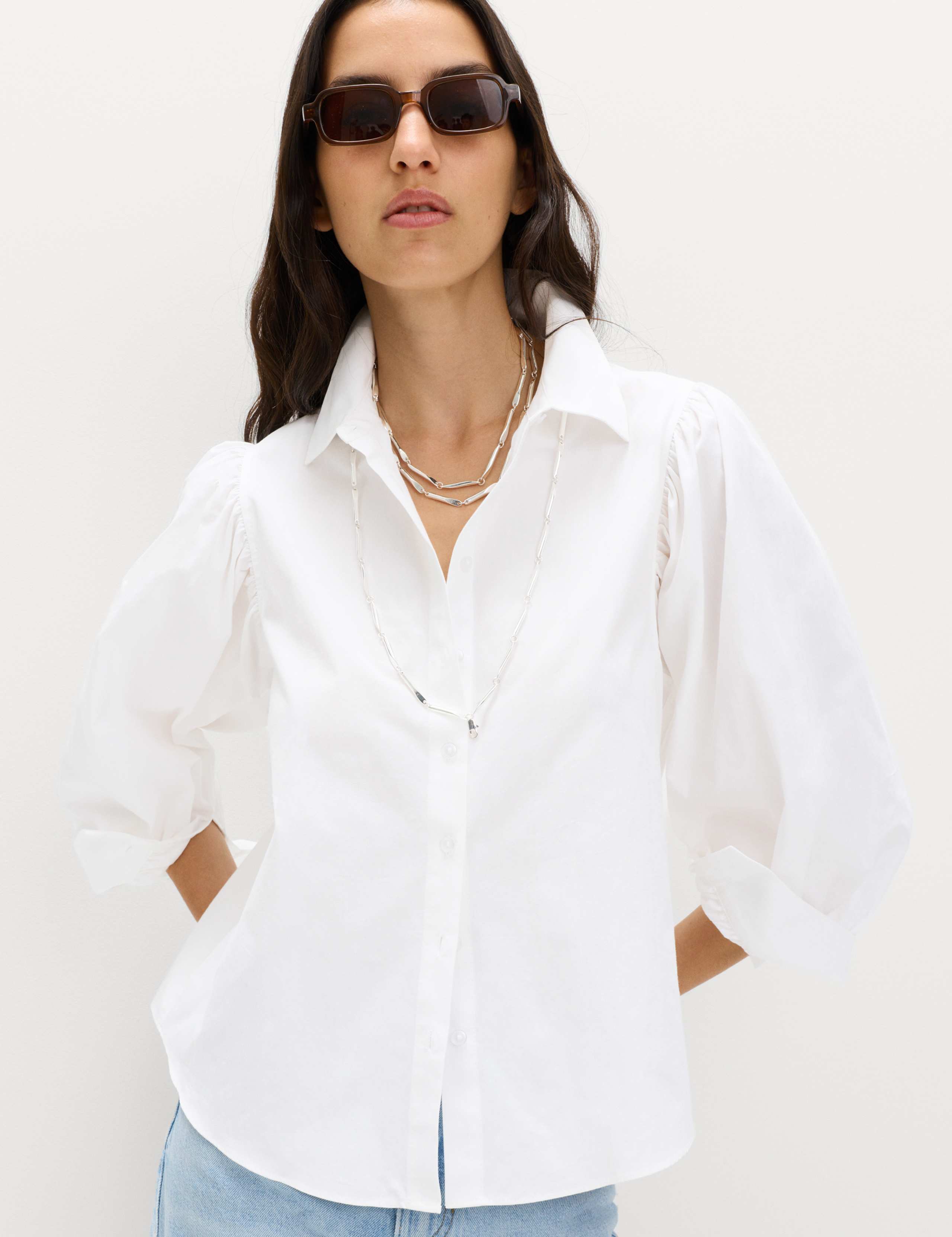 Pure Cotton Blouson Sleeve Shirt