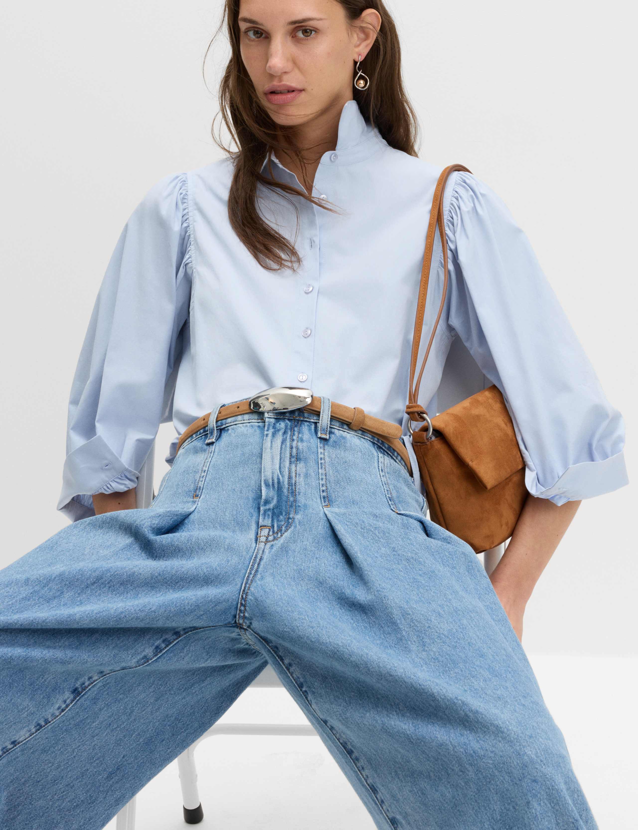 Pure Cotton Collared Boxy Shirt