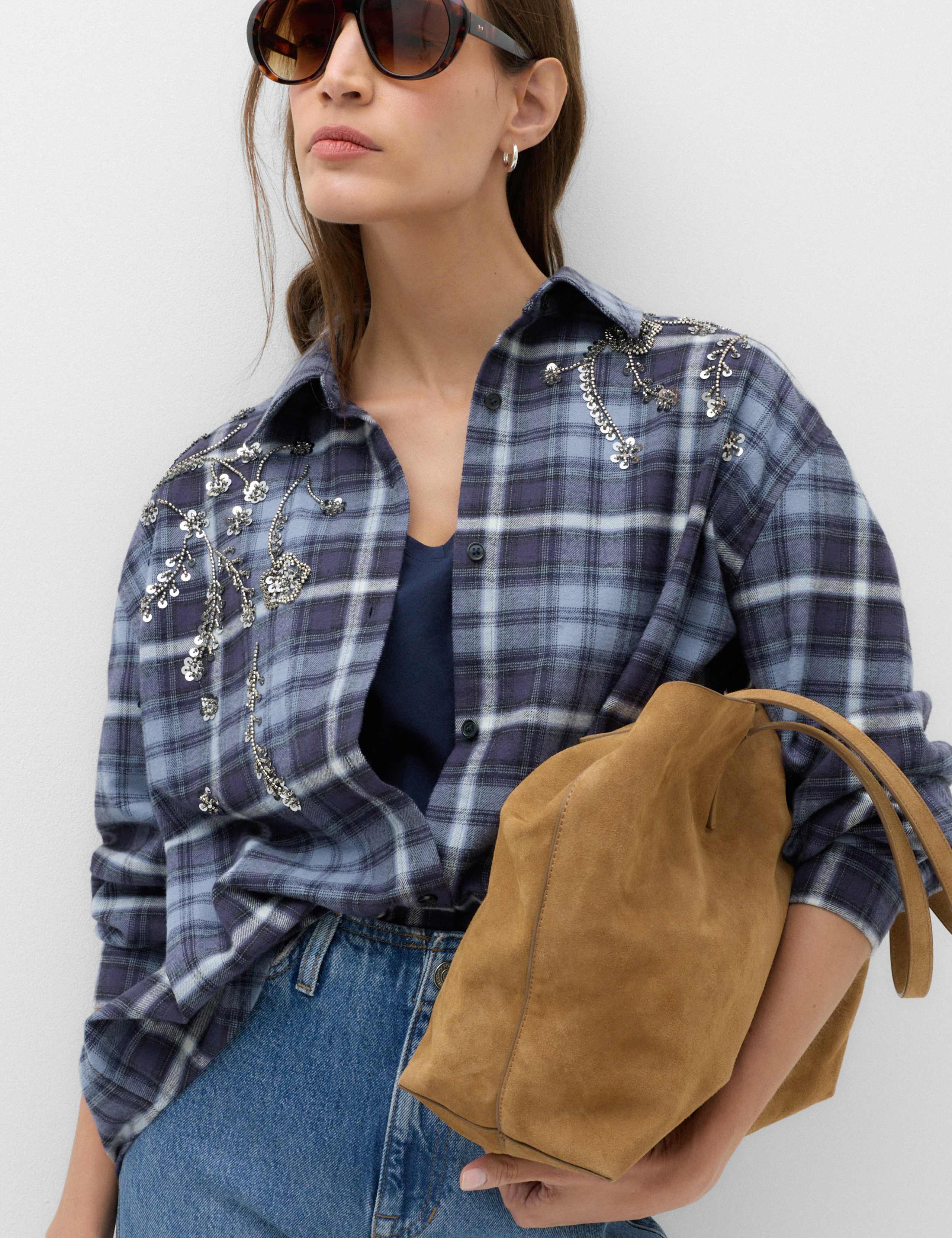 Pure Cotton Embellished Checked Shirt