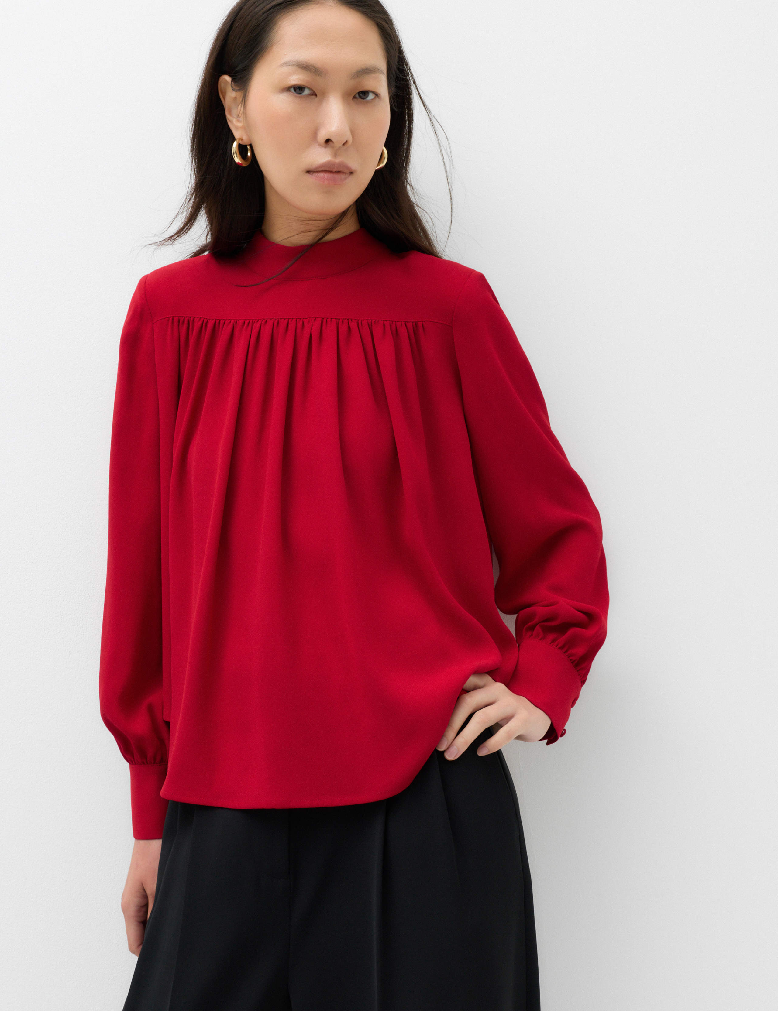 High Neck Blouson Sleeve Blouse