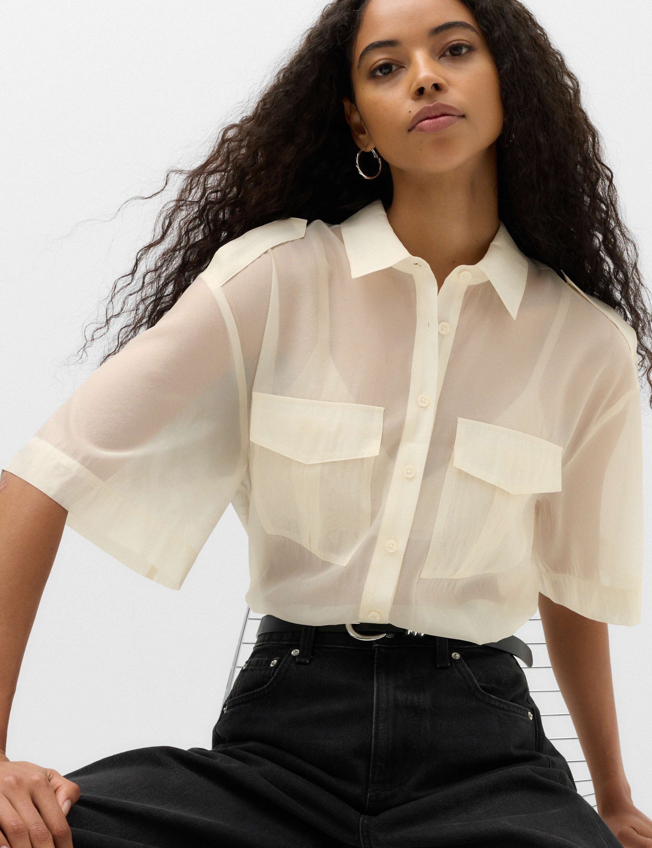 Sheer Collared Utility Shirt