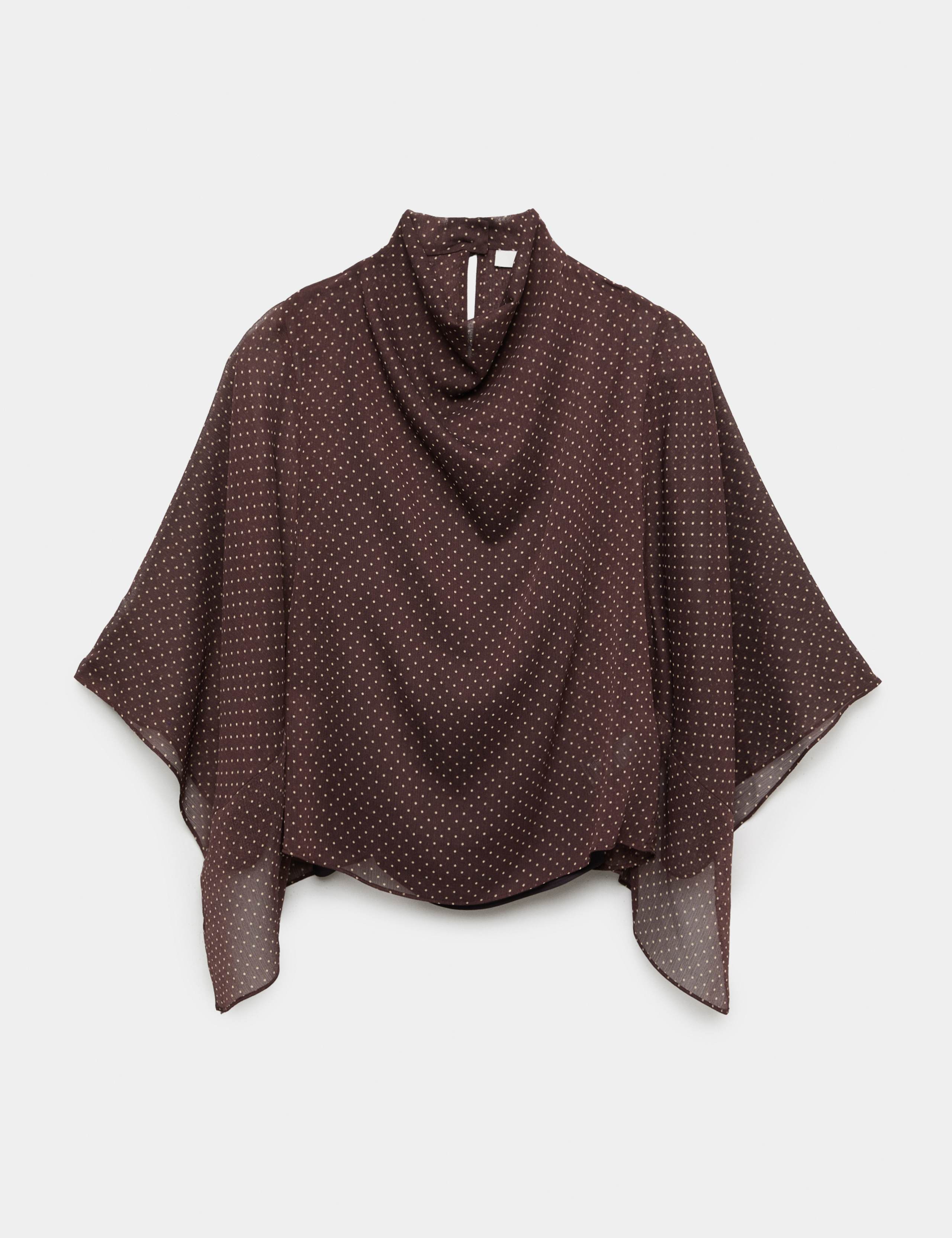 Polka Dot Cowl Neck Draped Cape Blouse