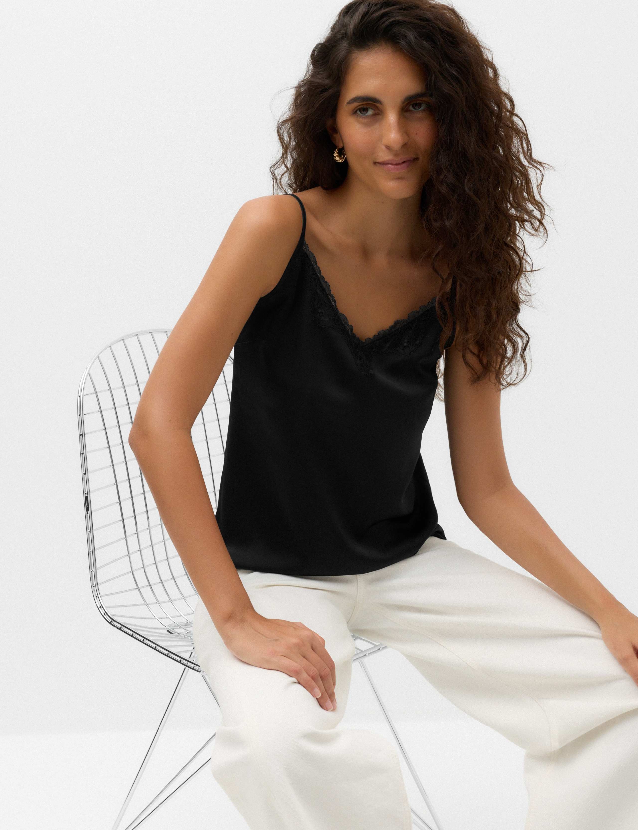Lace Insert V Neck Cami Top