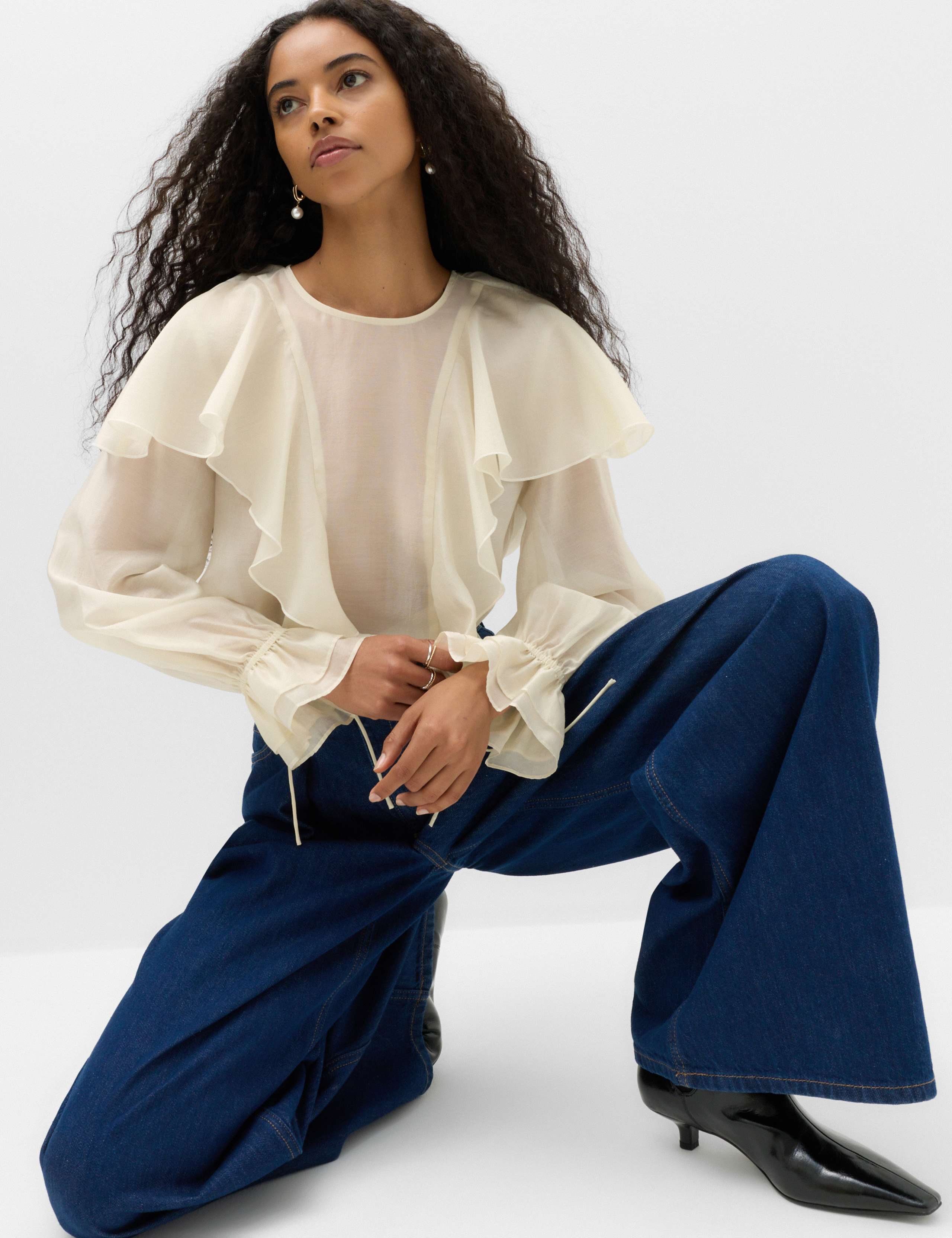 Lyocell Rich Ruffle Tie Detail Blouse