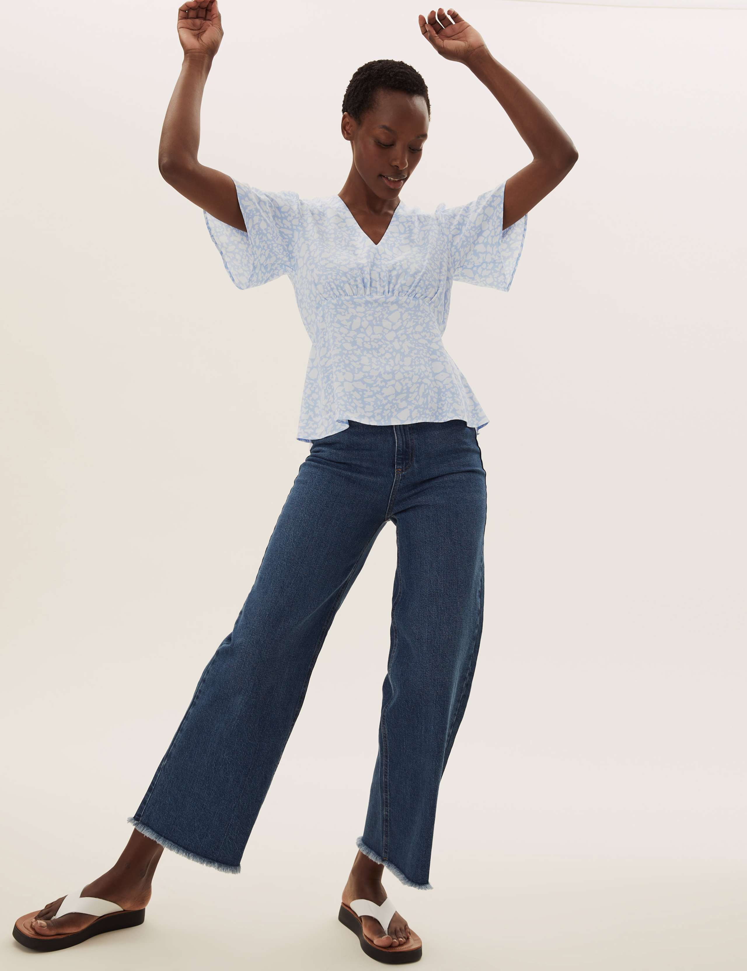 Animal Print V-Neck Angel Sleeve Top