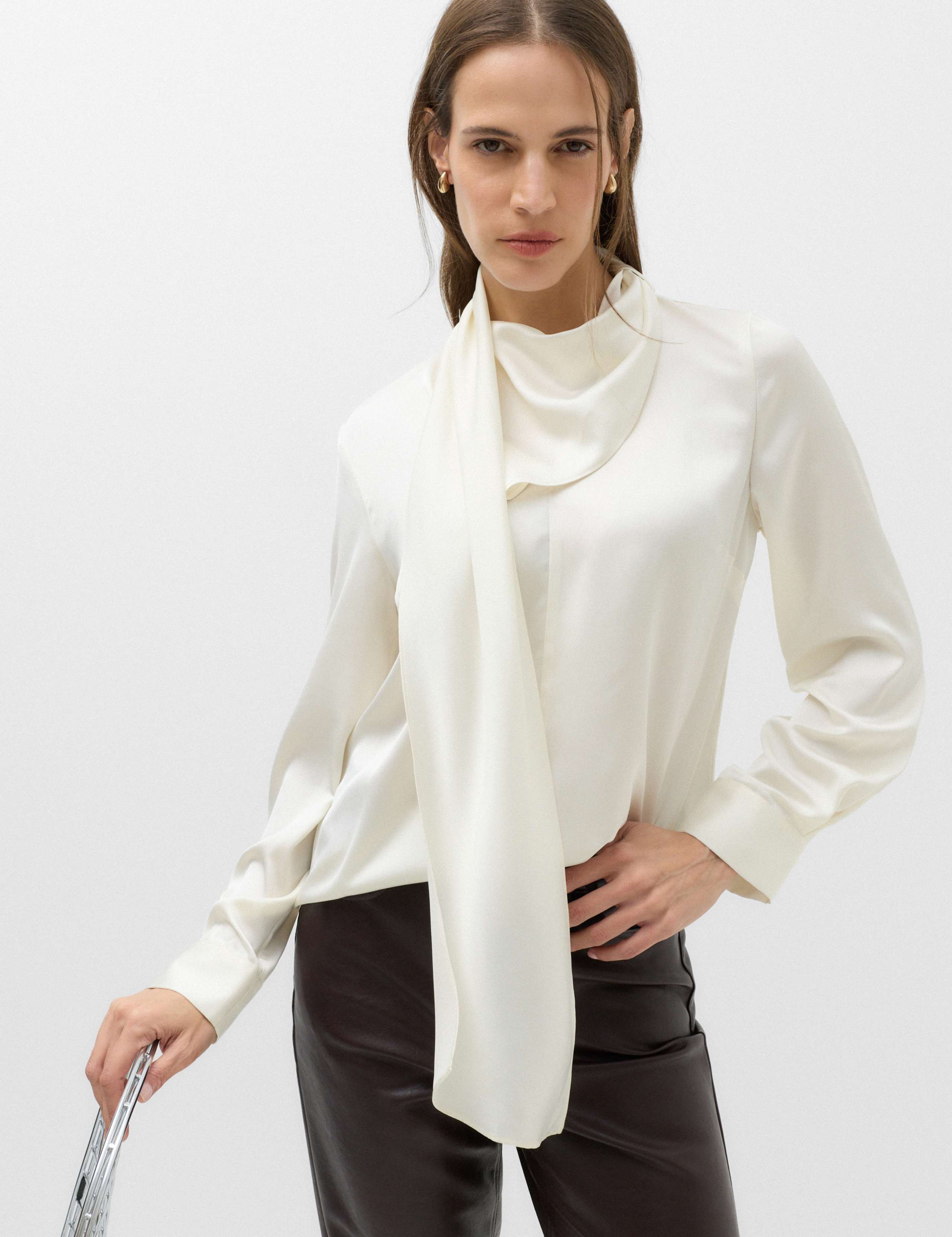 Satin Scarf Neck Blouse