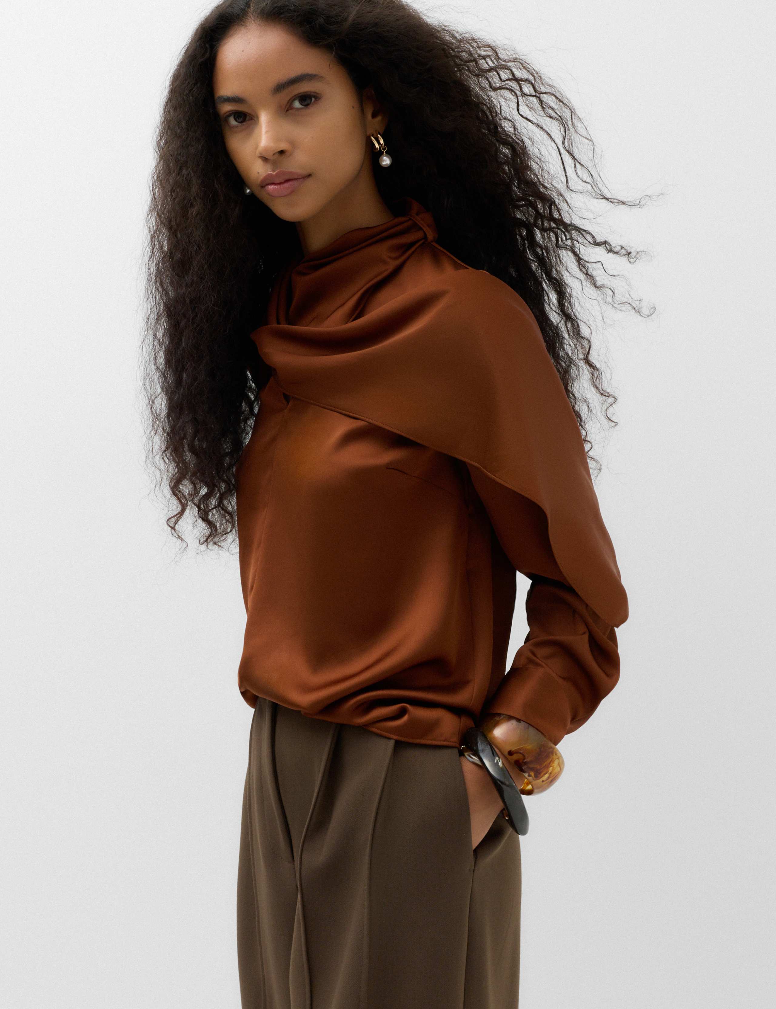 Satin Scarf Neck Blouse