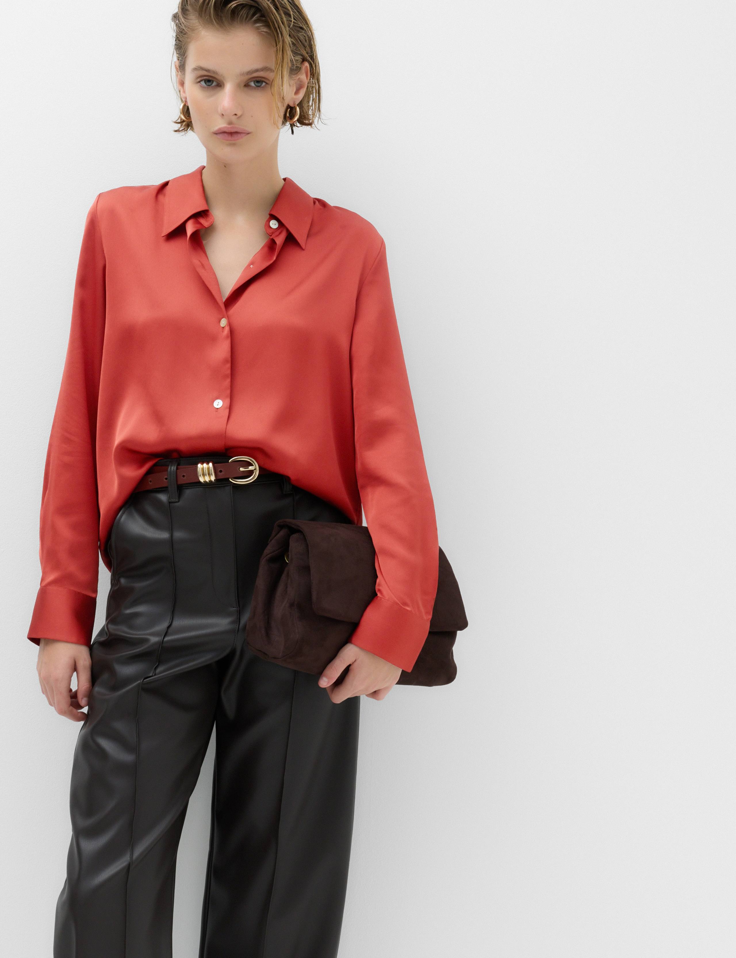 Satin Collared Button Through Shirt