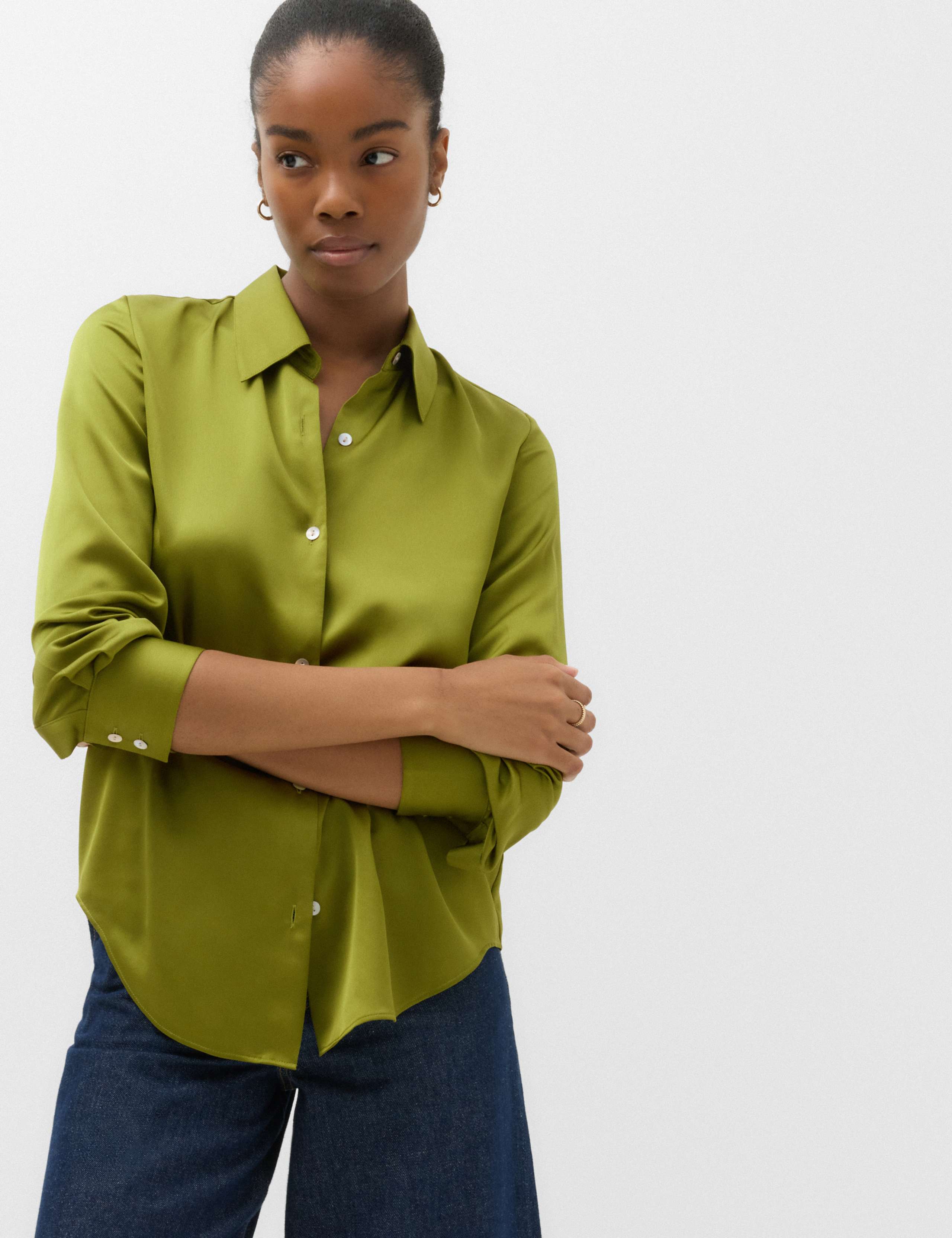Satin Collared Button Through Shirt
