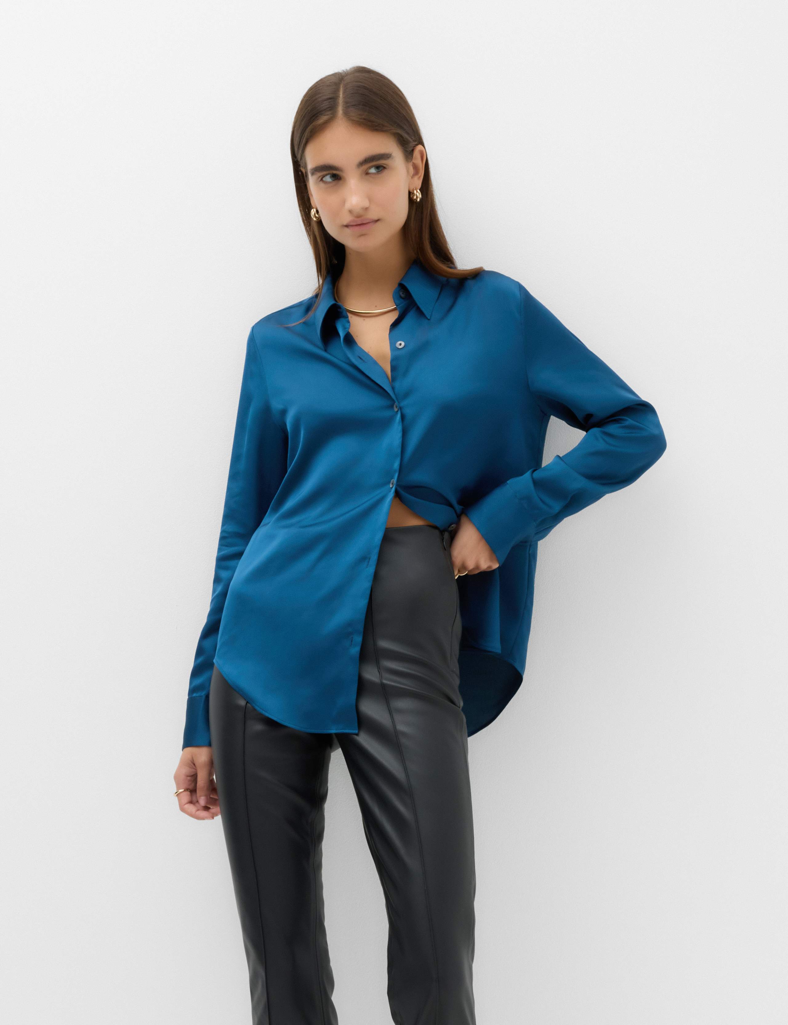 Satin Collared Button Through Shirt