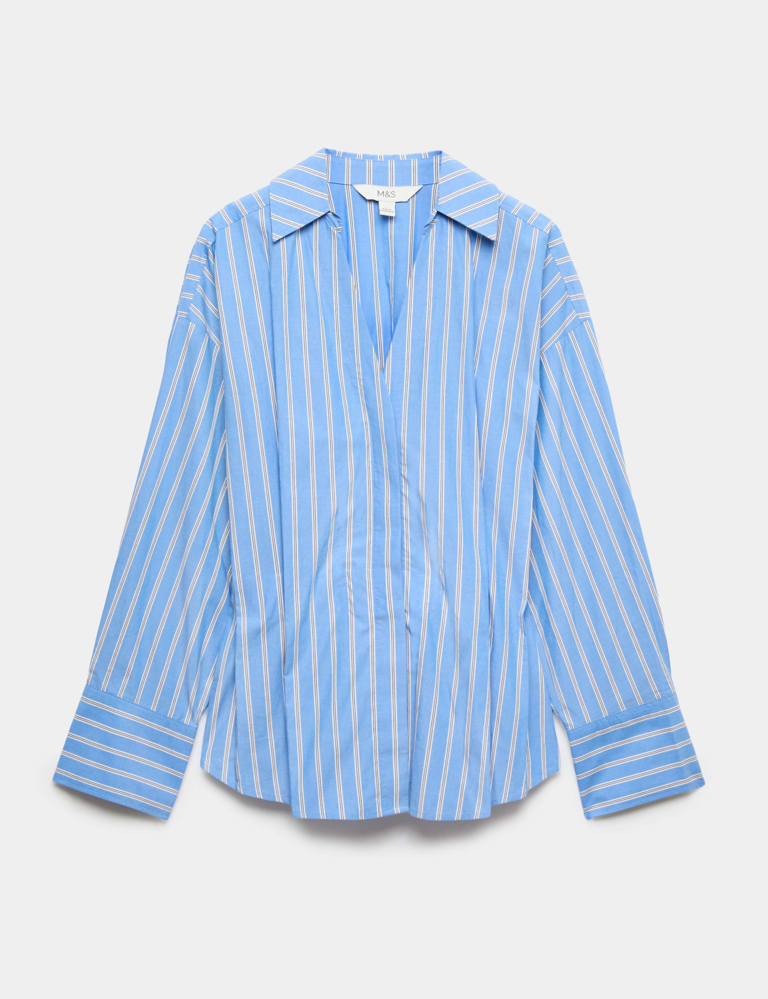 Pure Cotton Striped Collared Waisted Shirt