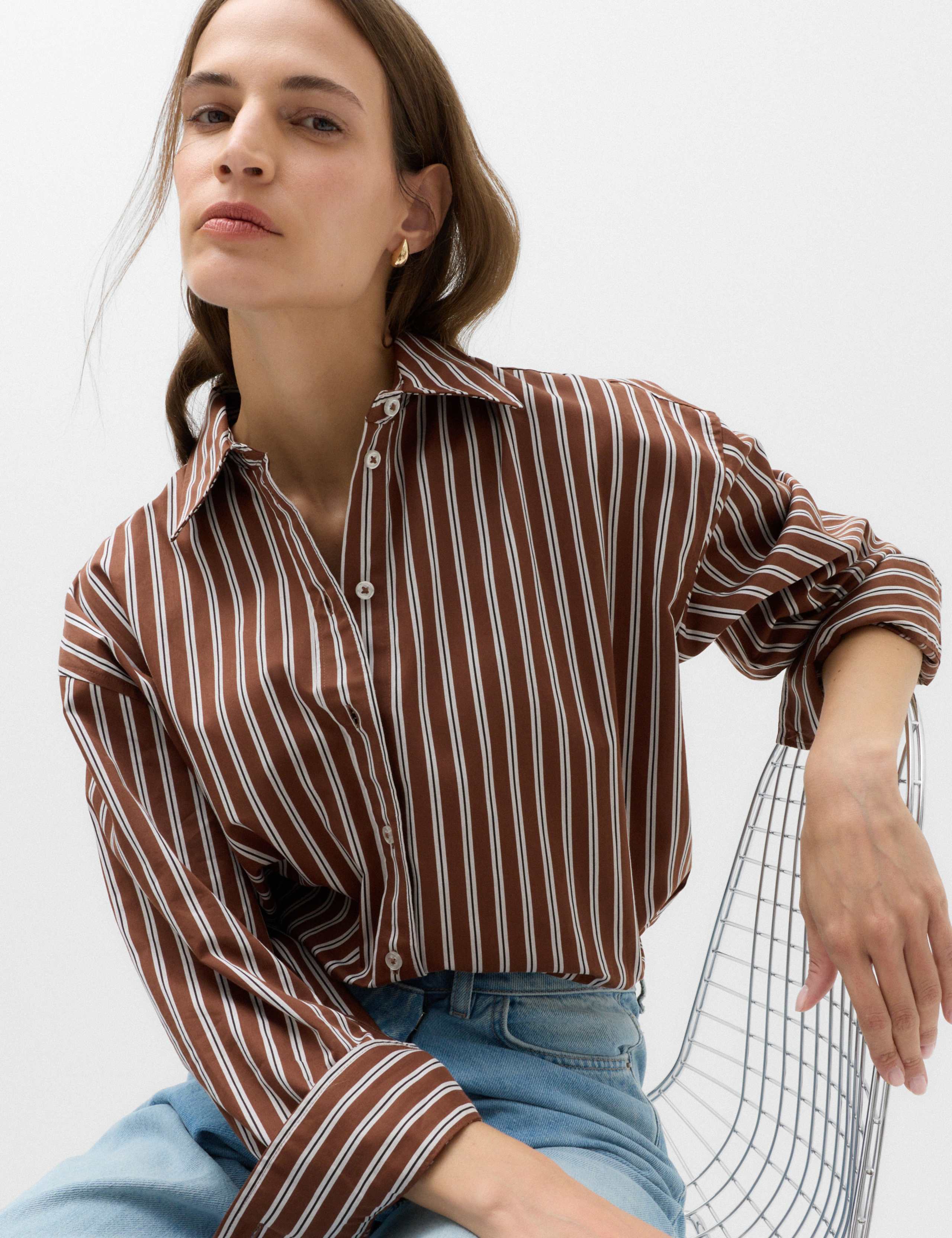 Pure Cotton Oversized Striped Shirt
