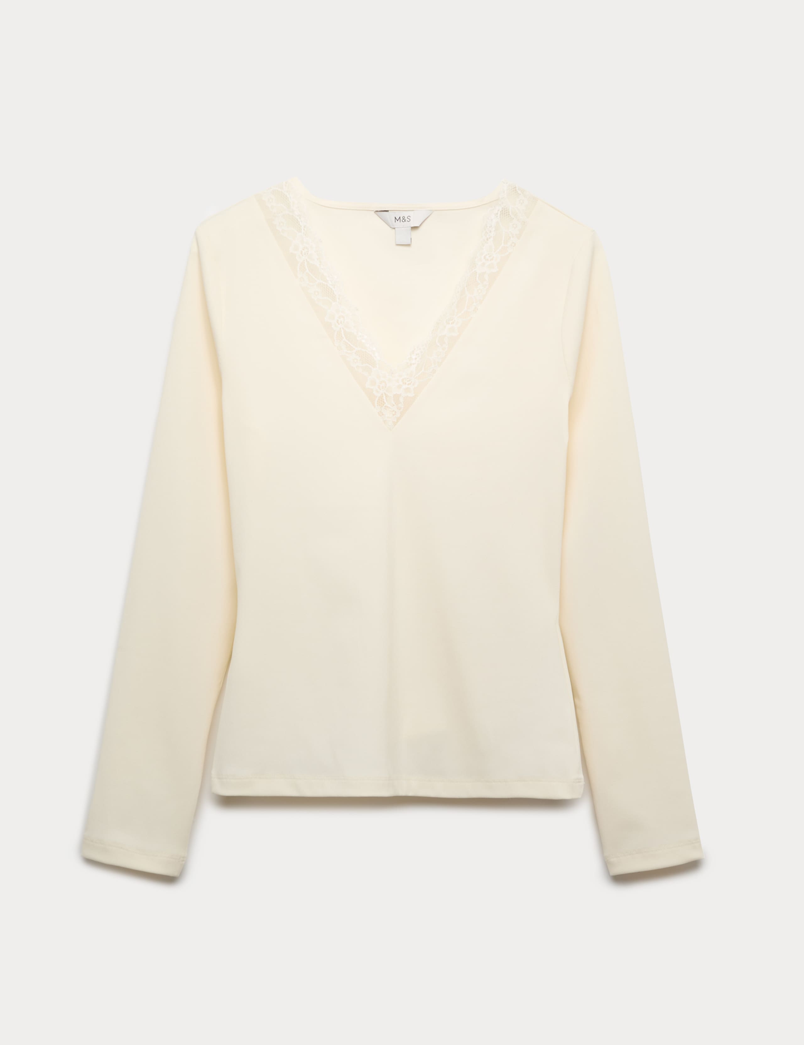 Jersey Lace Insert V-Neck Top