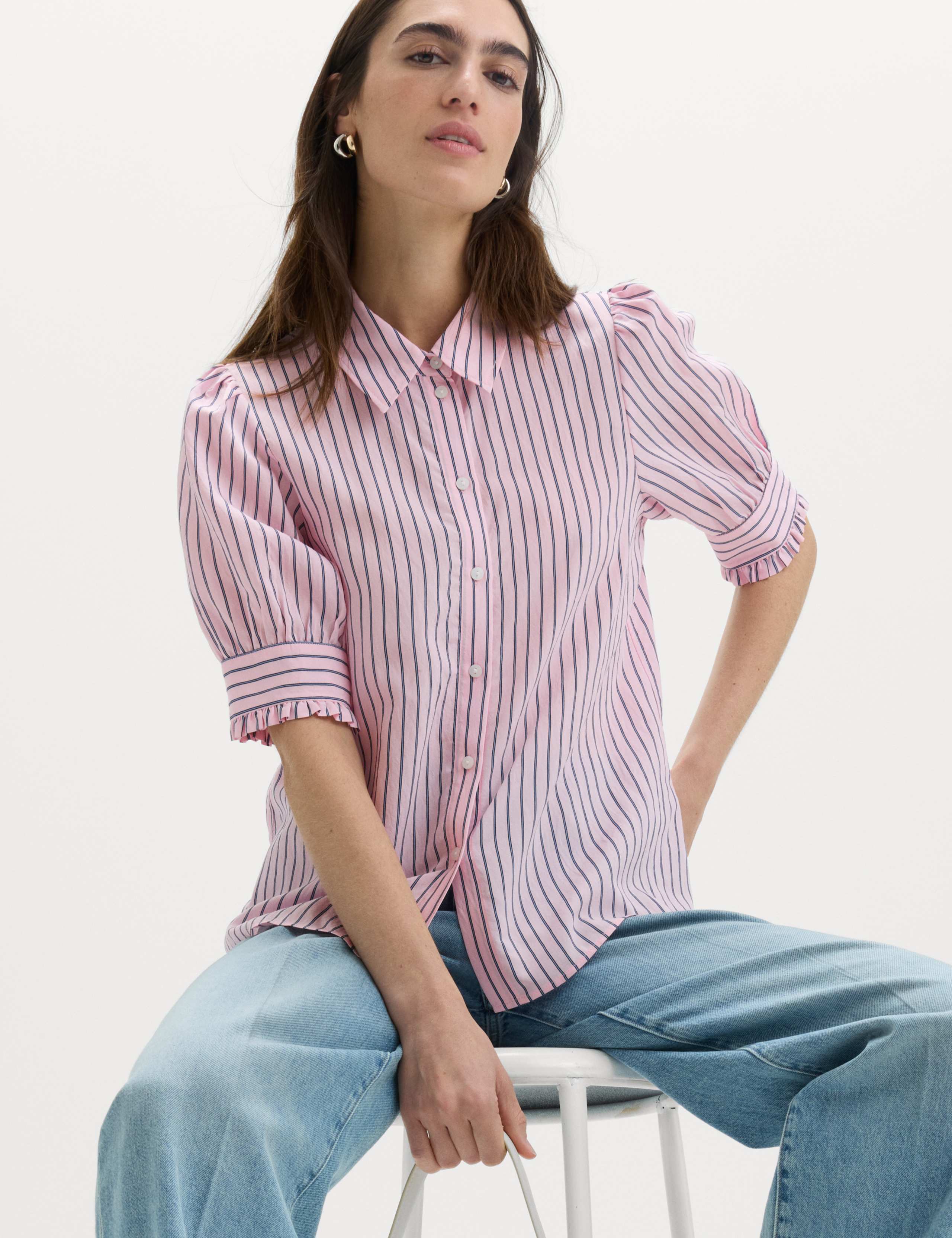 Striped Collared Frill Detail Shirt