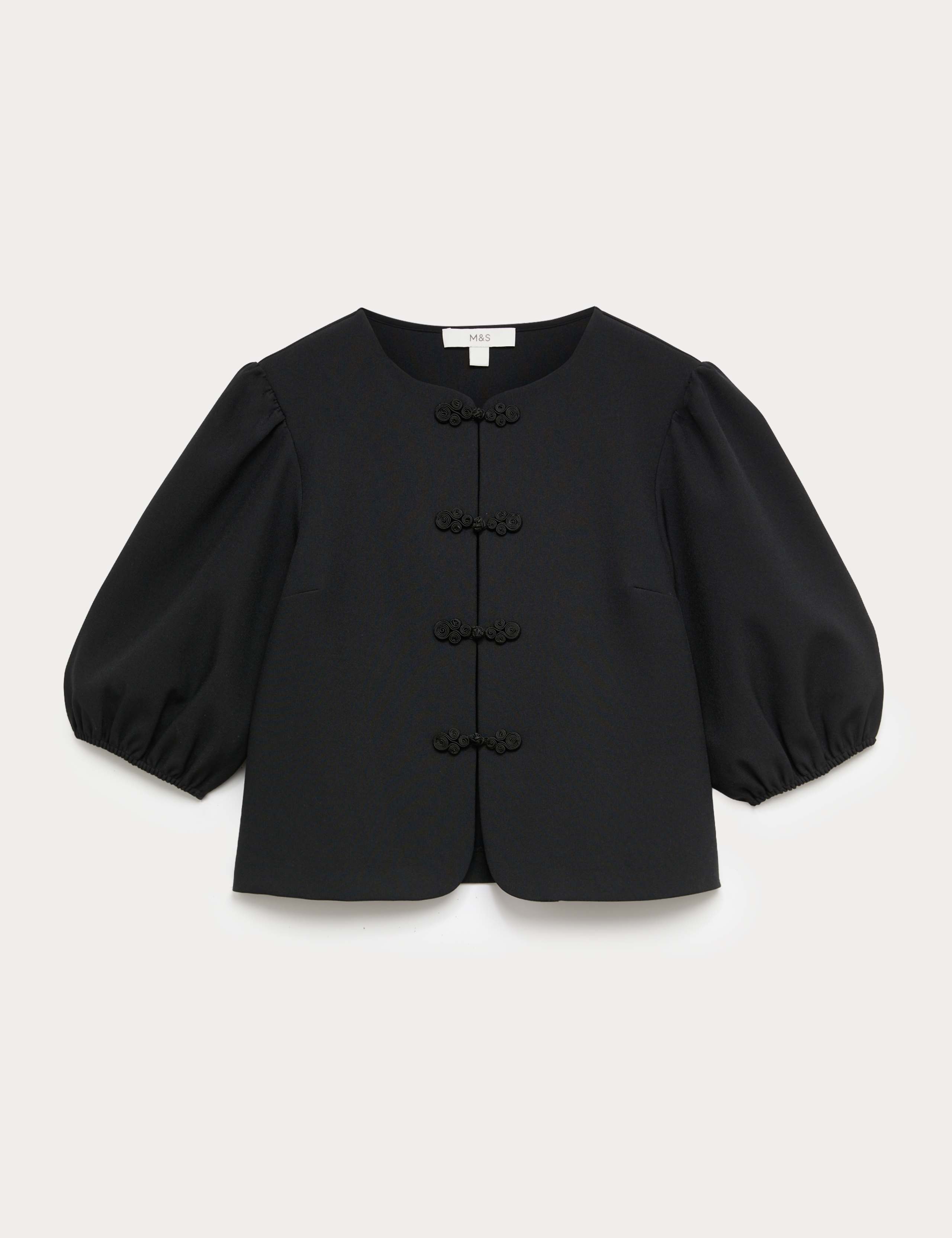 Knot Button Detail Puff Sleeve Top