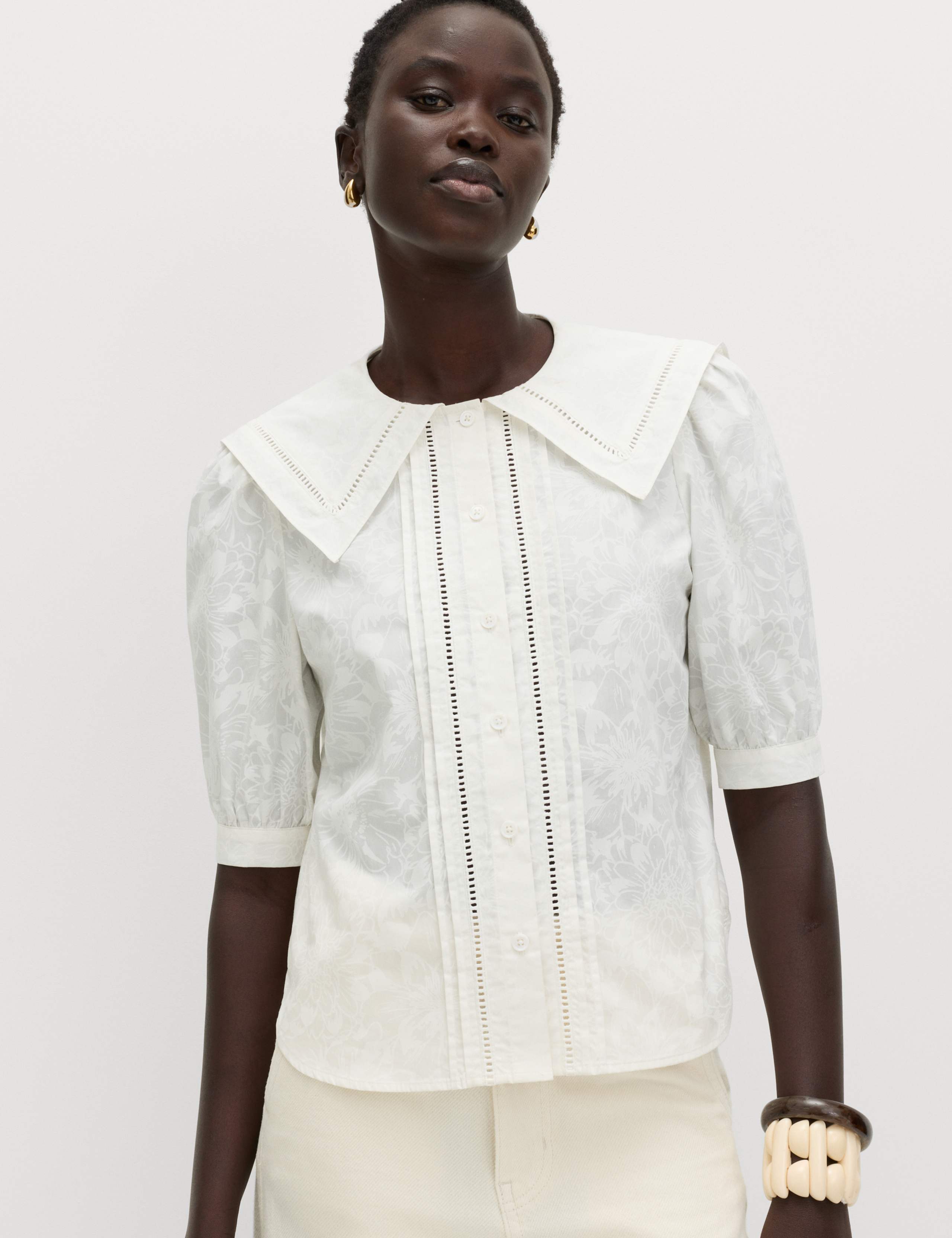 Pure Cotton Sailor Collar Button Through Shirt