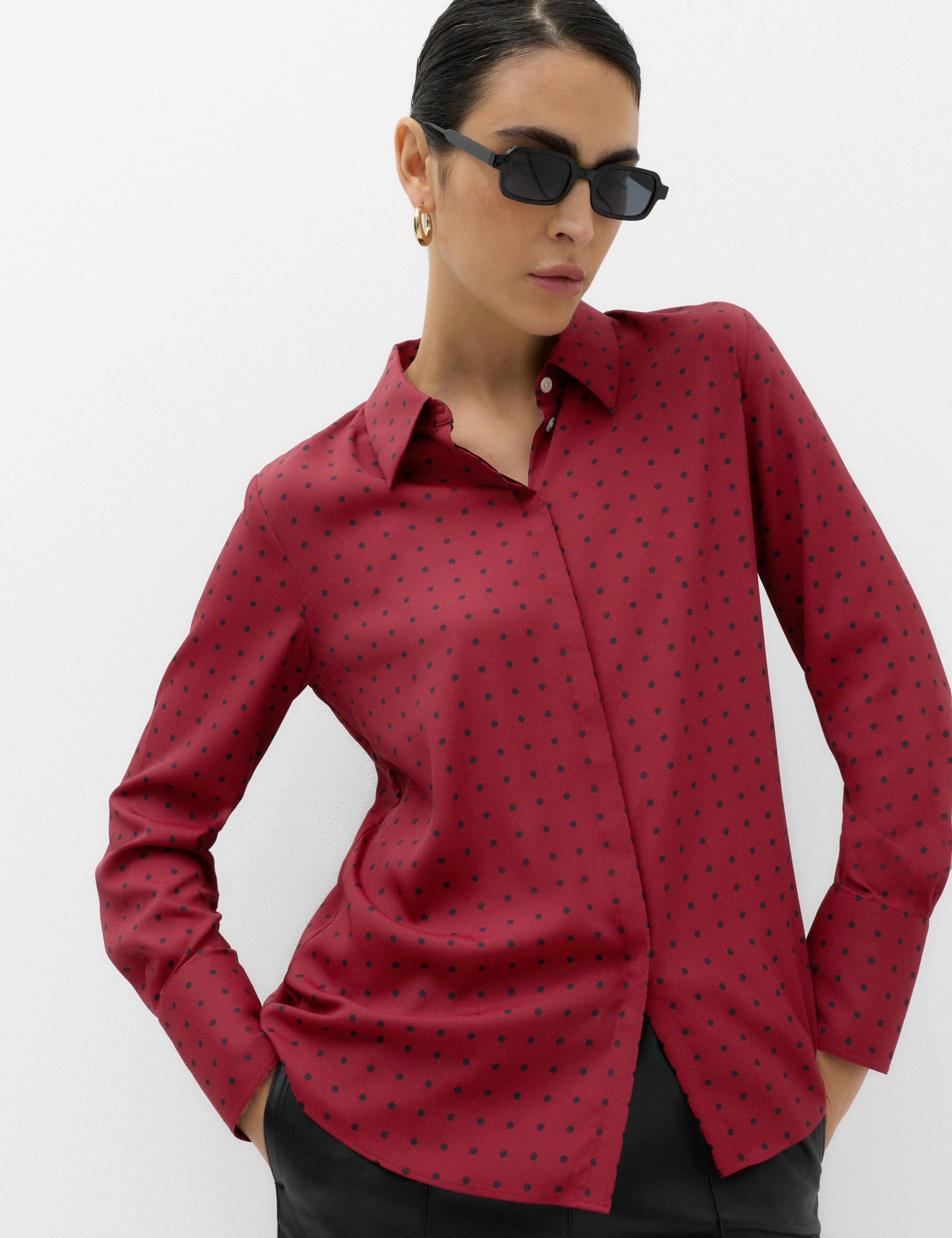 Petite Polka Dot Collared Button Through Shirt