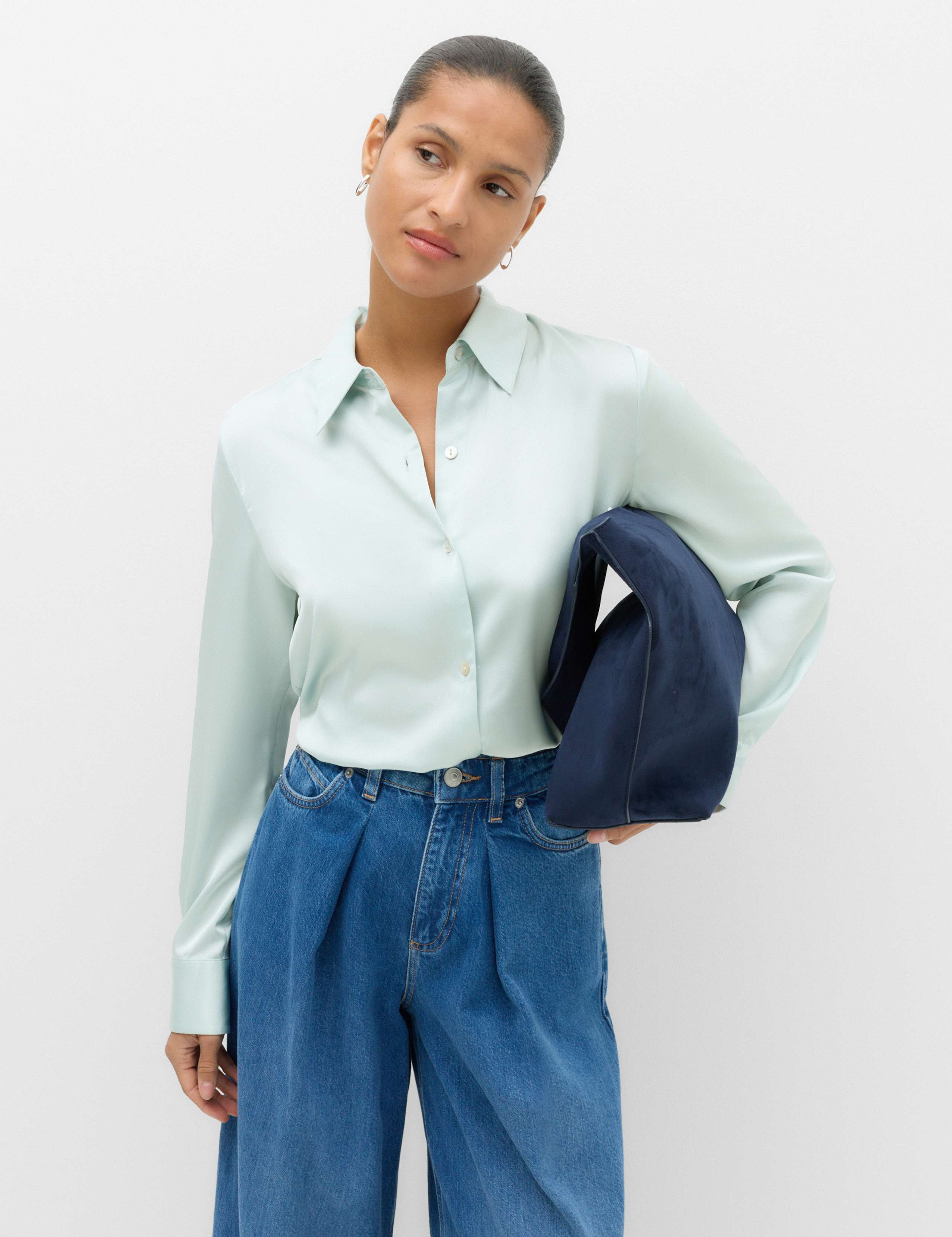 Satin Collared Button Through Shirt