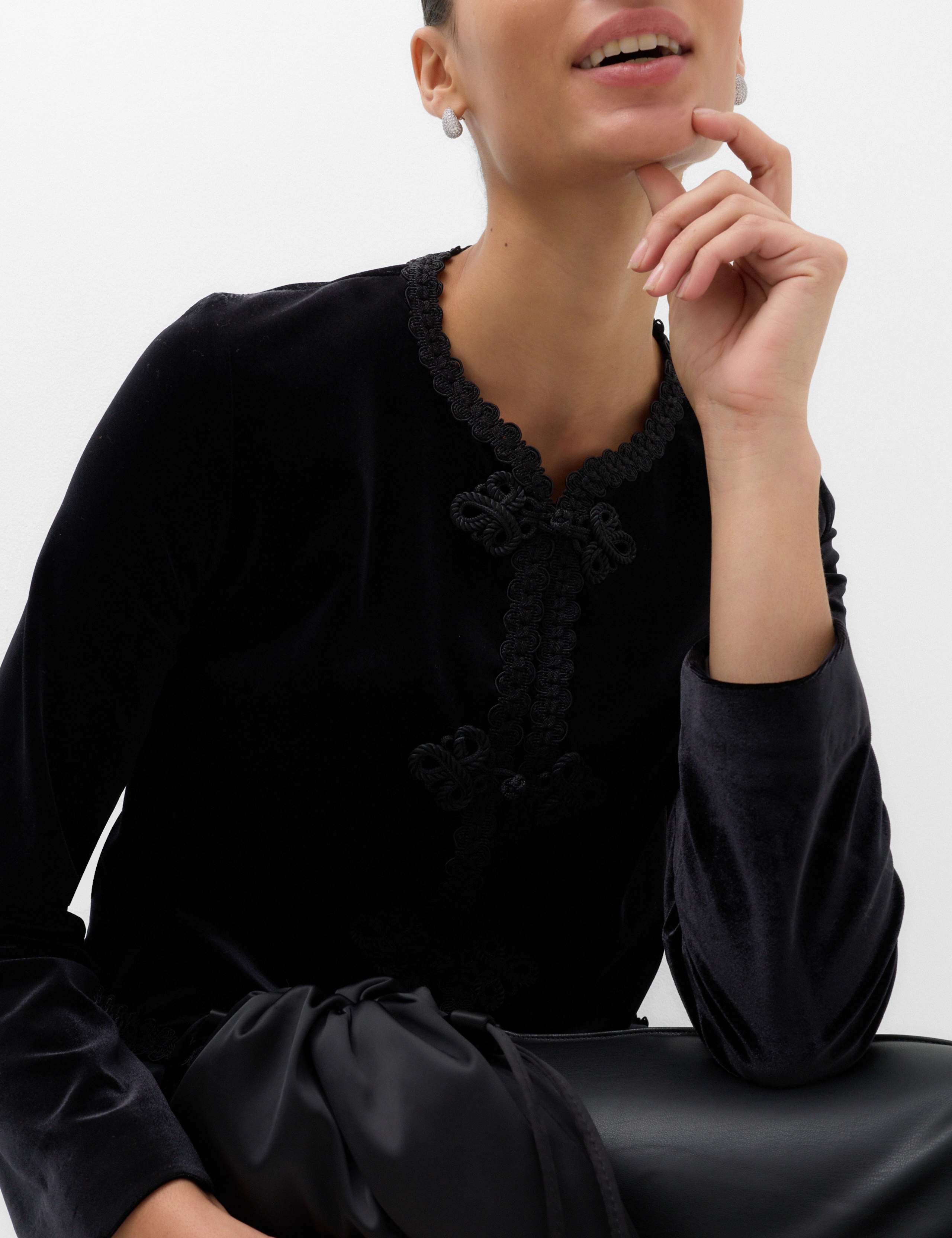 Velvet Mandarin Collar Top