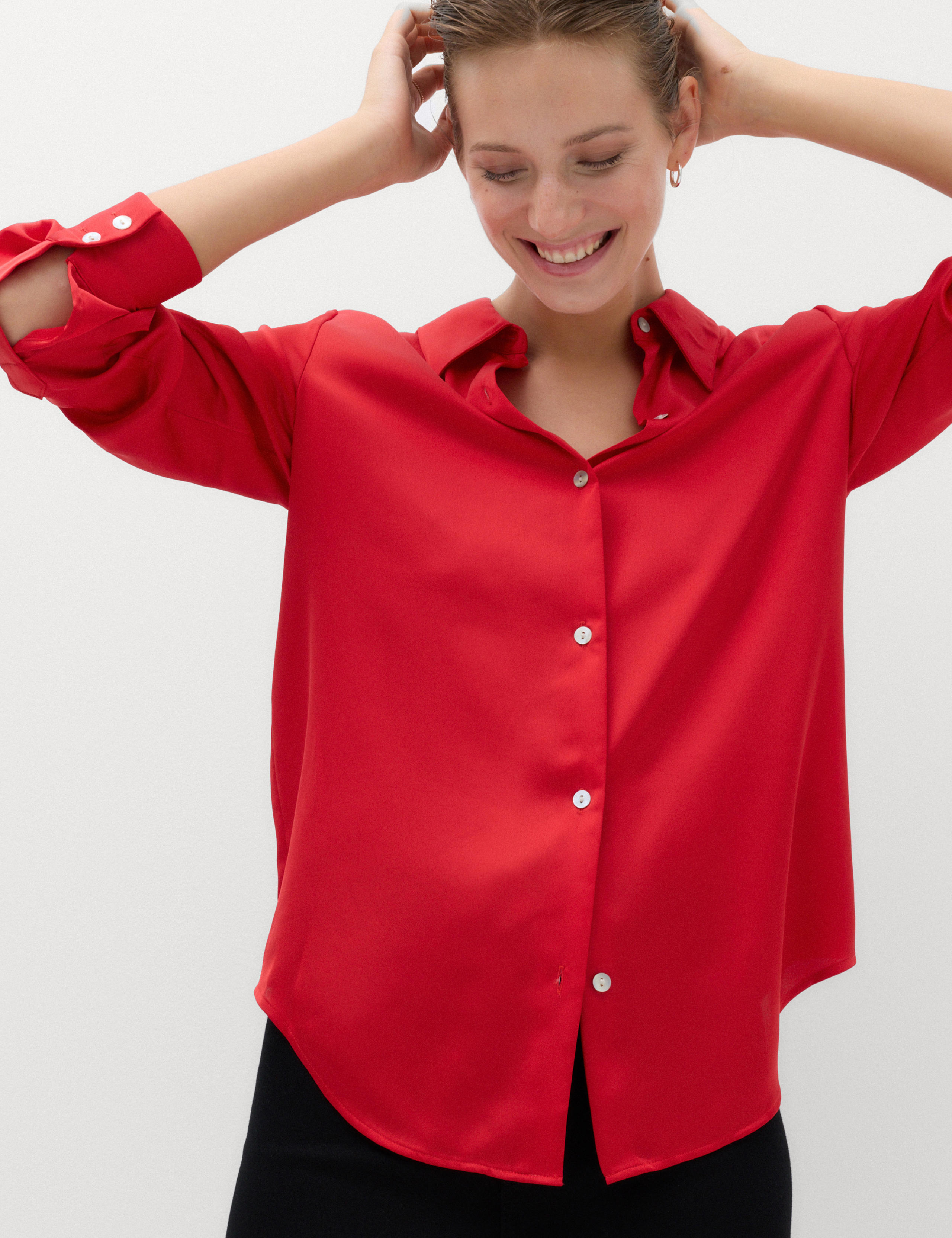 Satin Collared Button Through Shirt