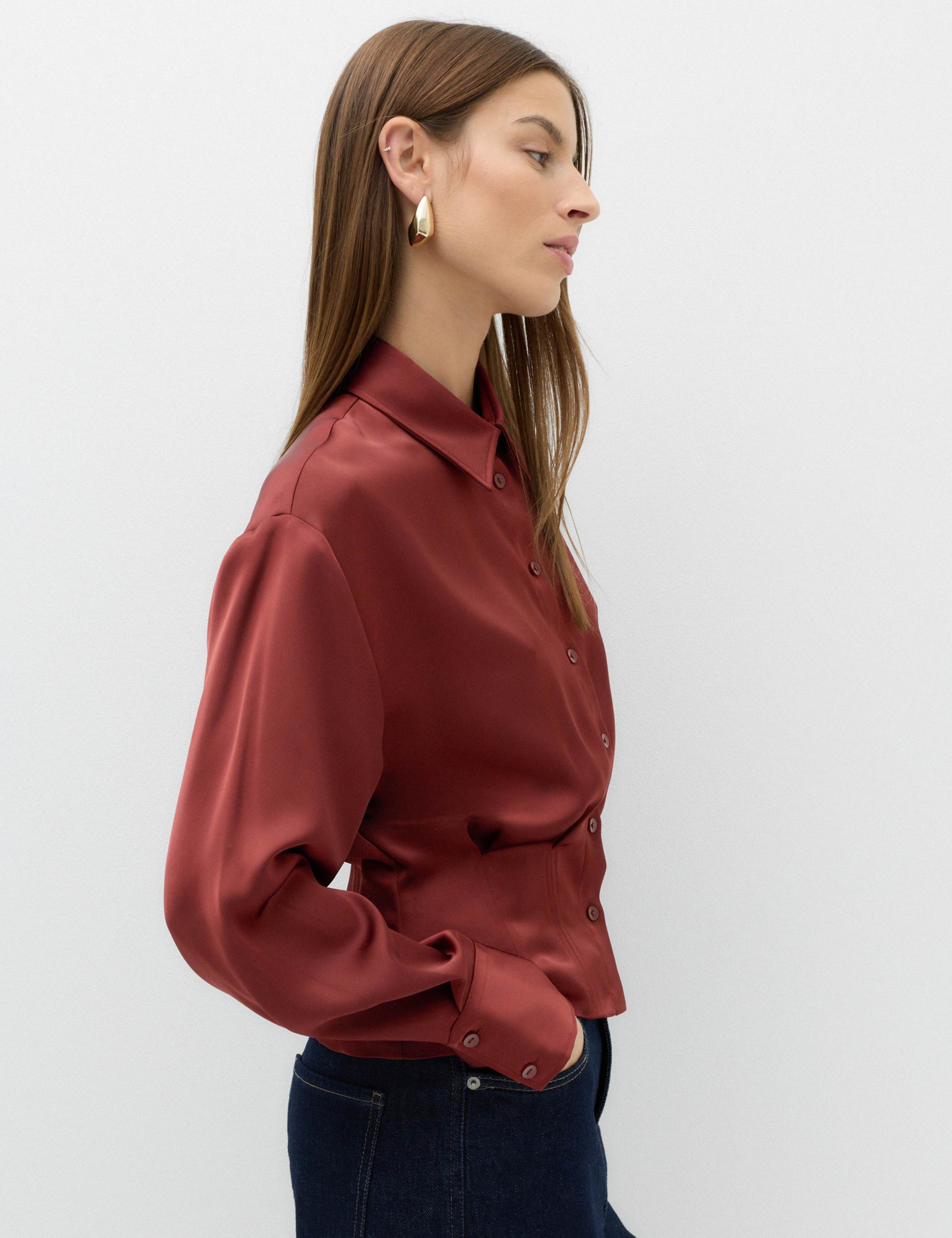 Satin Collared Button Through Waisted Shirt