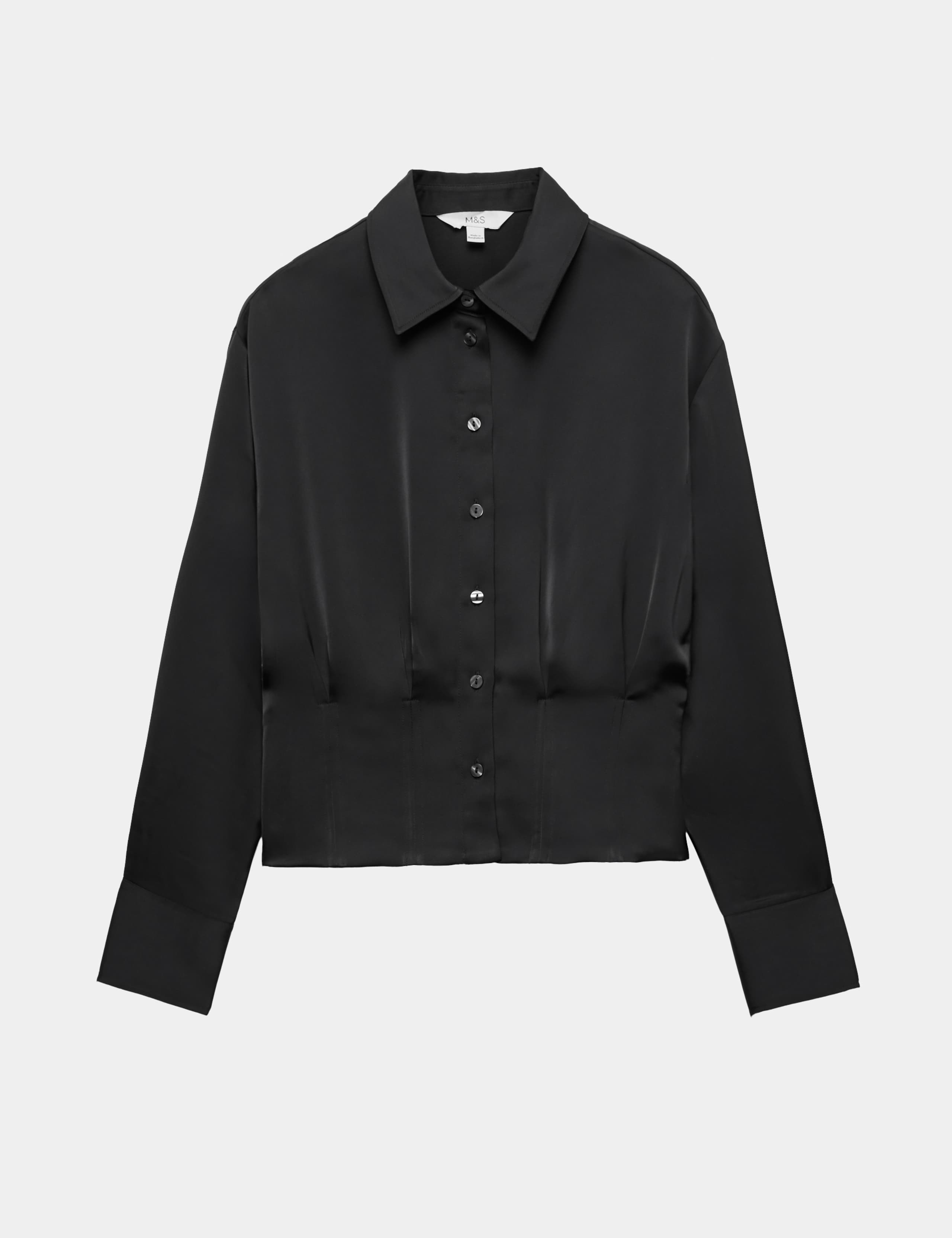 Satin Collared Button Through Waisted Shirt