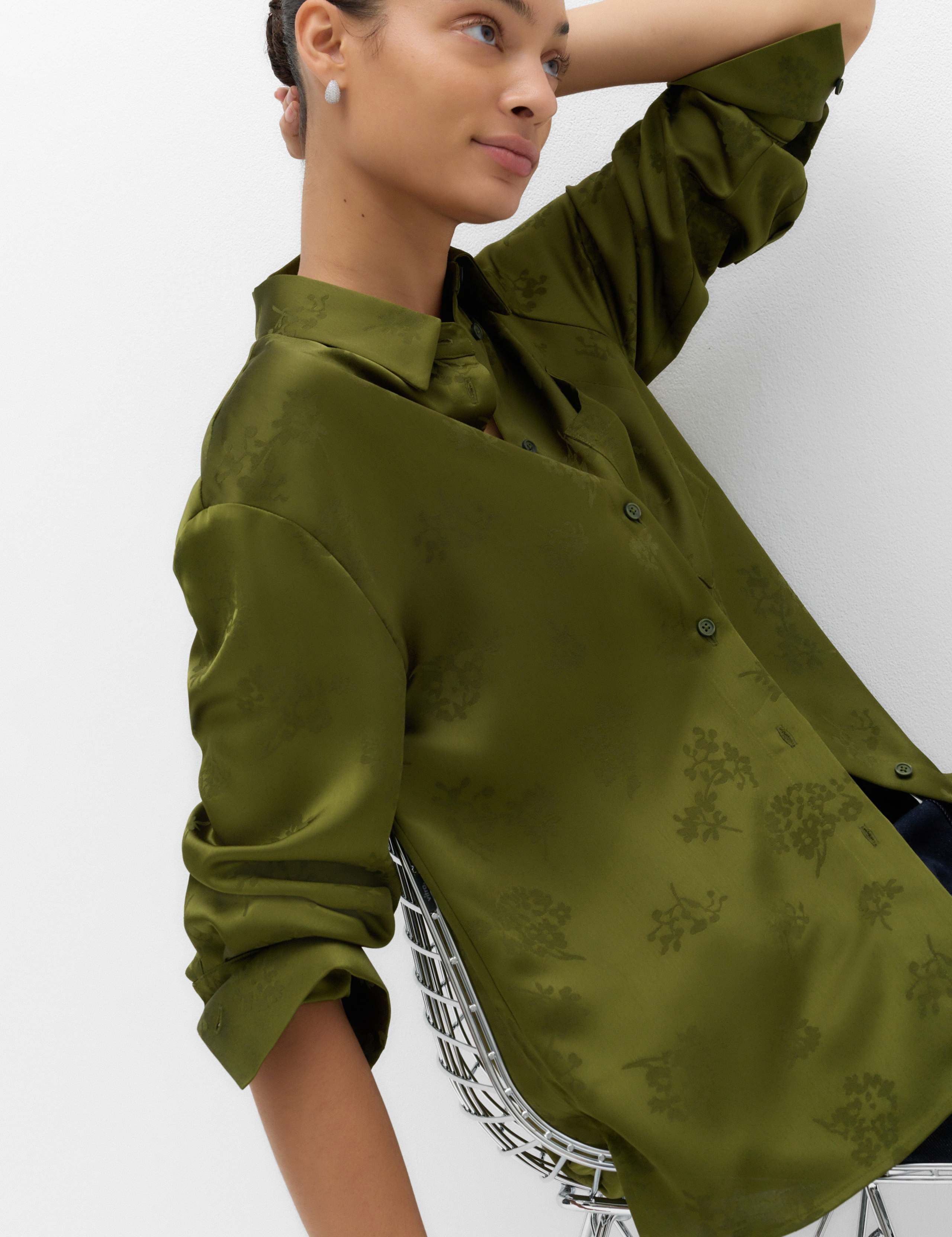 Satin Jacquard Utility Shirt