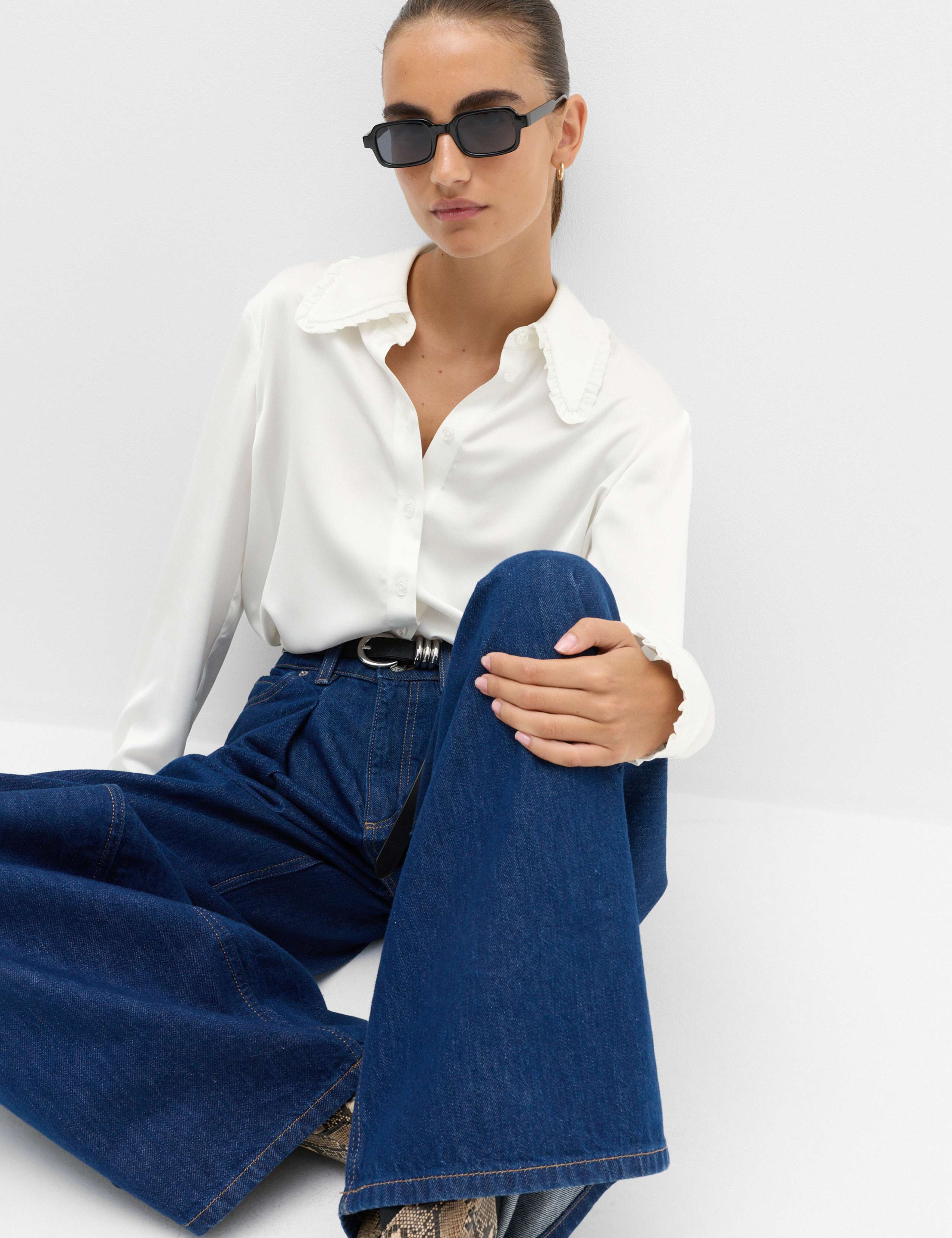 Satin Collared Frill Detail Shirt