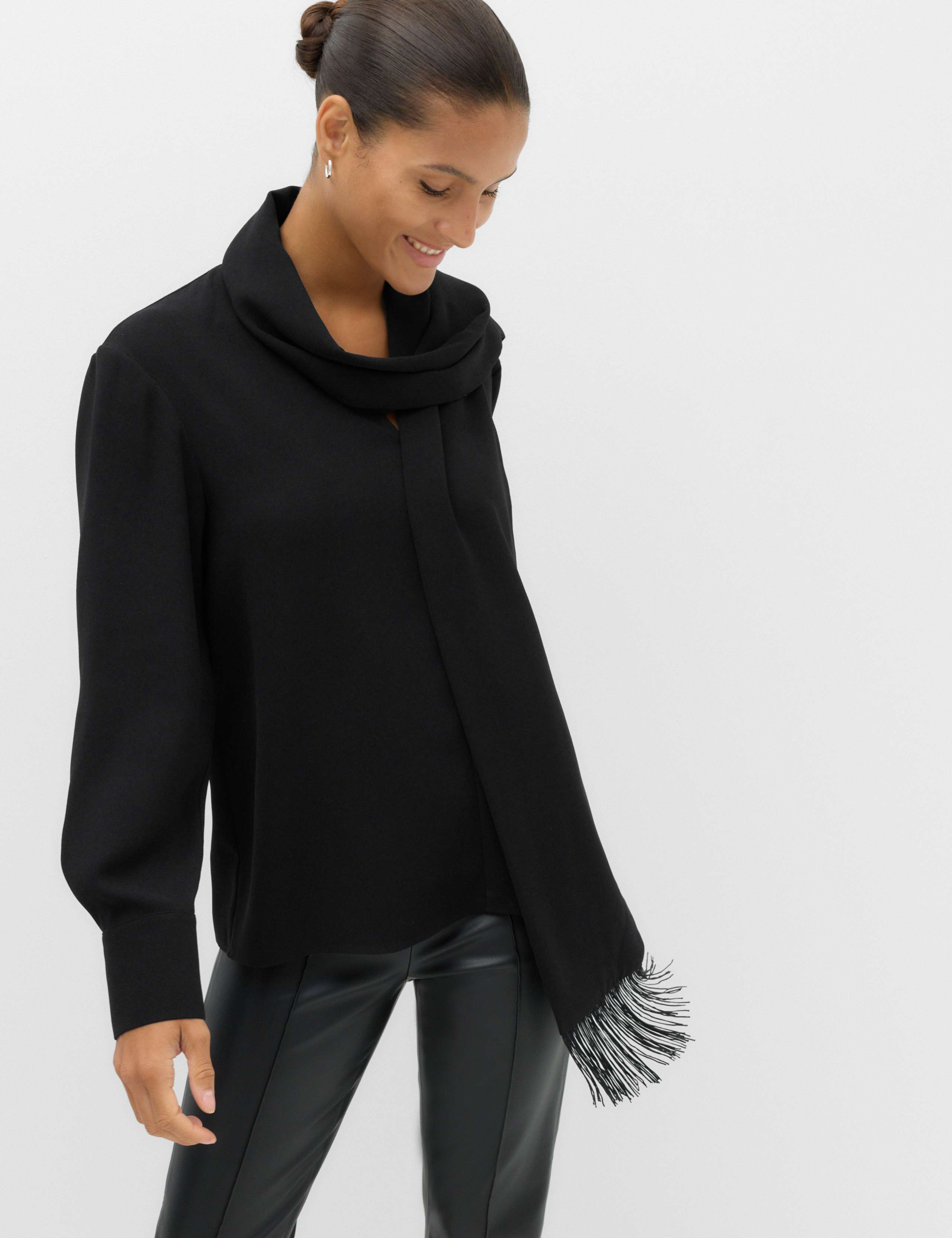 V Neck Scarf Detail Fringed Top
