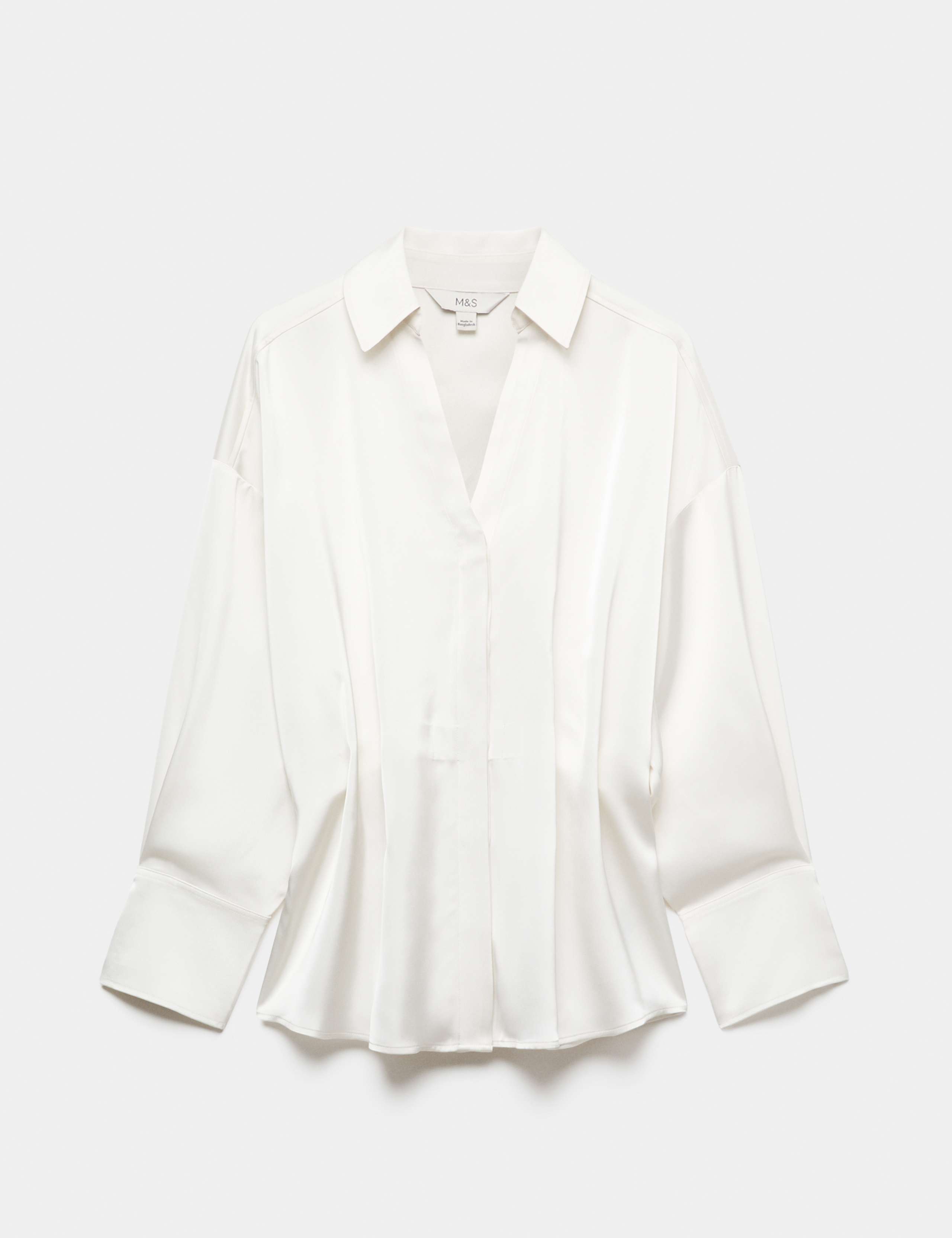 Petite Satin Collared Waisted Shirt